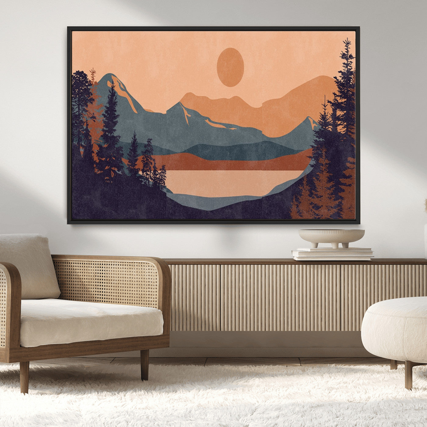 MGV-FC-36X24 - Modern Boho Sunset Canvas Print, Mountain Landscape Triptych – Giclée Canvas Art Print for Living