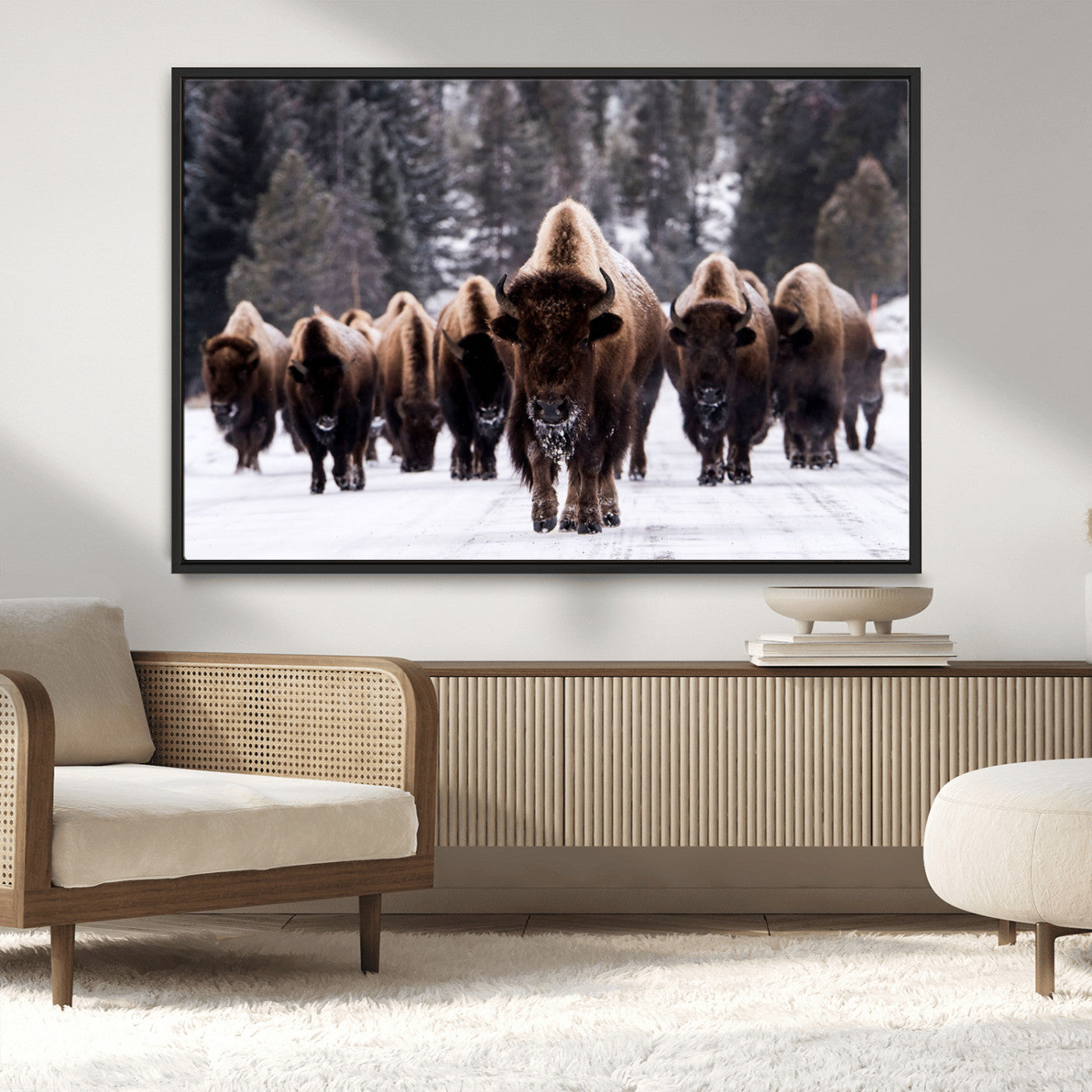 MGV-FC-36X24 - Bison Wall Art Canvas Print- Bison Herd Canvas Wall Art – Majestic Wildlife Photography – Framed and Ready to Hang Nature-Inspired Art - Buffalo Wall Art Print