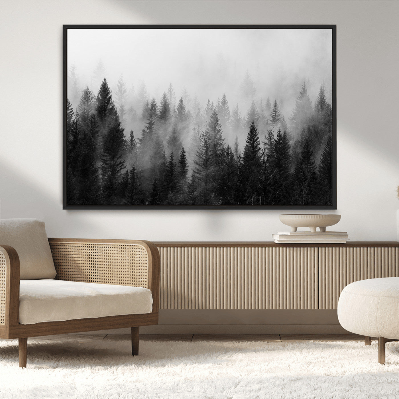 MGV-FC-36X24 - Fogy Forest Canvas Wall Art Print - Mountain Wall Art with Pine Trees and Misty Forest Canvas Print