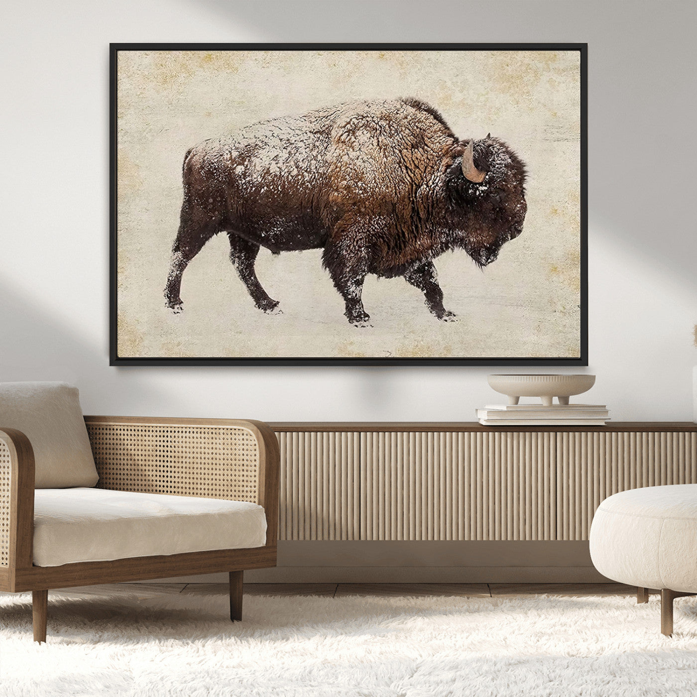 MGV-FC-36X24 - Buffalo Wall Art, Western Bison Canvas Print, Rustic Buffalo Art for Cowboy Western Decor, Large Multi-Panel Giclee Canvas for Farmhouse Wall Decor