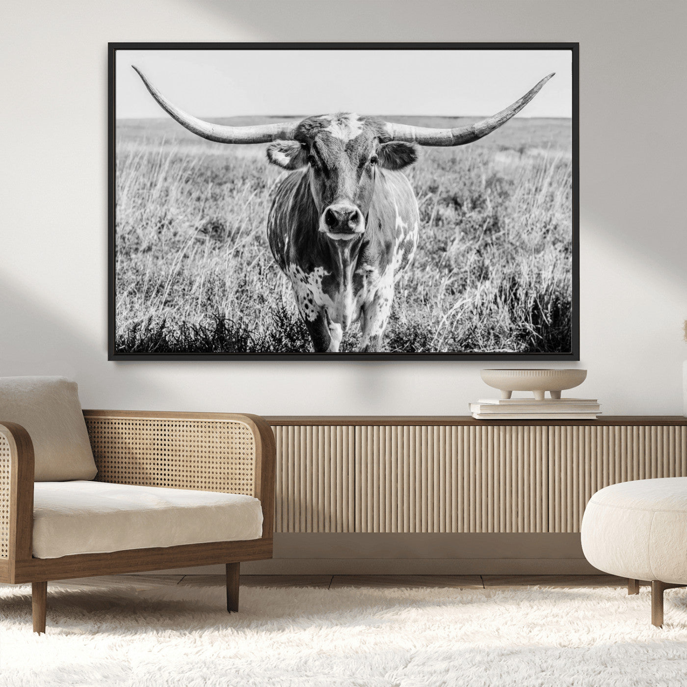 MGV-FC-36X24 - Texas Cow Longhorn Wall Art Canvas Print for Farm House Wall Decor, Farmhouse Wall Art Print