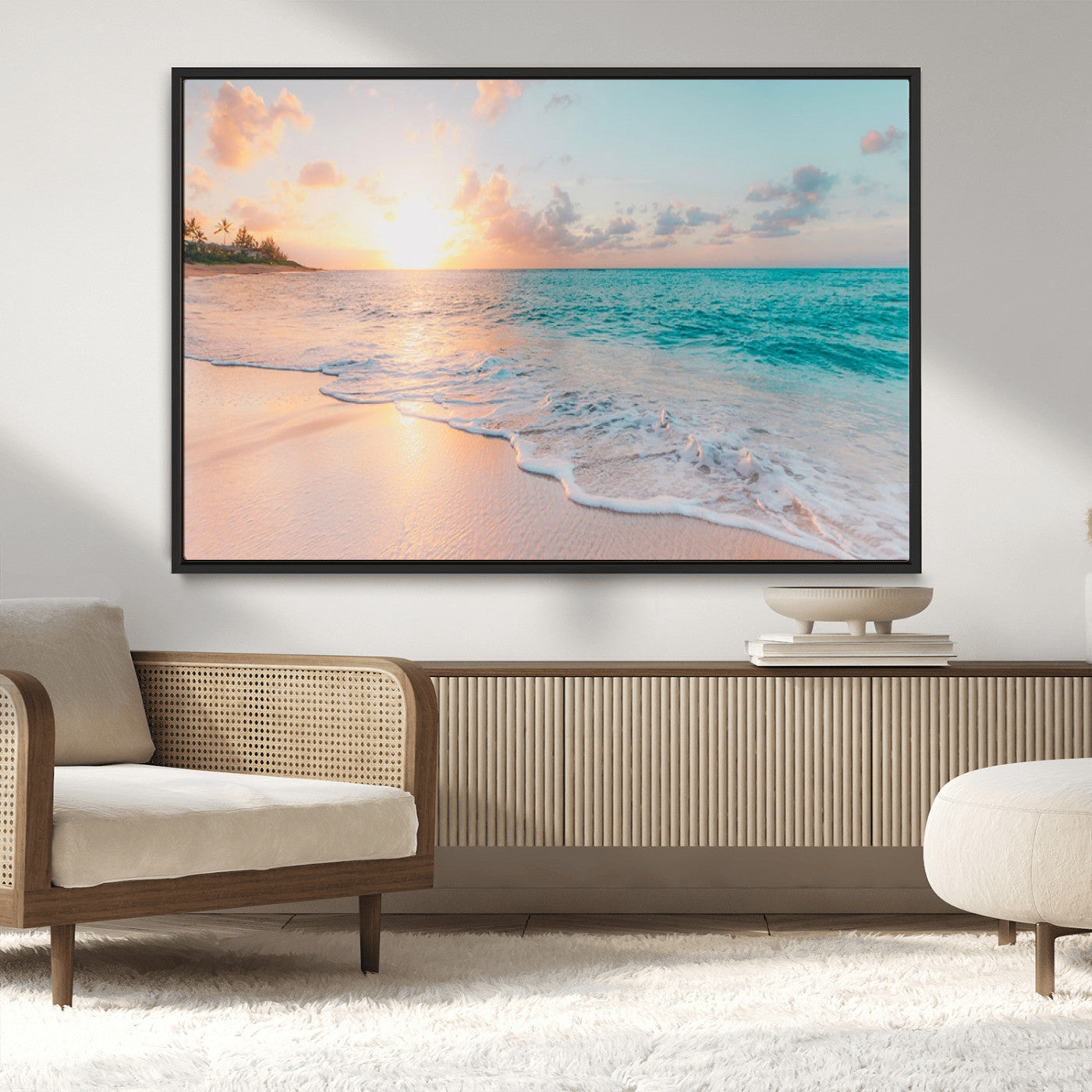 MGV-FC-36X24 - Beach Sunrise Wall Art, Coastal Seascape Canvas Print, Ocean Wave Multi-Panel Giclee, Coastal Sunset Beach Scene for Modern Decor