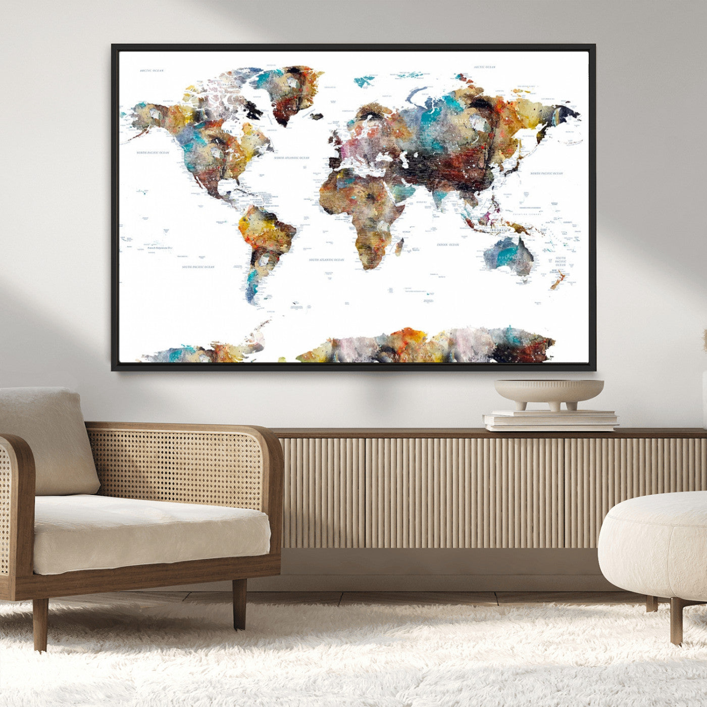 MGV-FC-36X24 - Push Pin World Map Canvas Print – Framed Wall Art for Couples to Track Their Travels – Anniversary