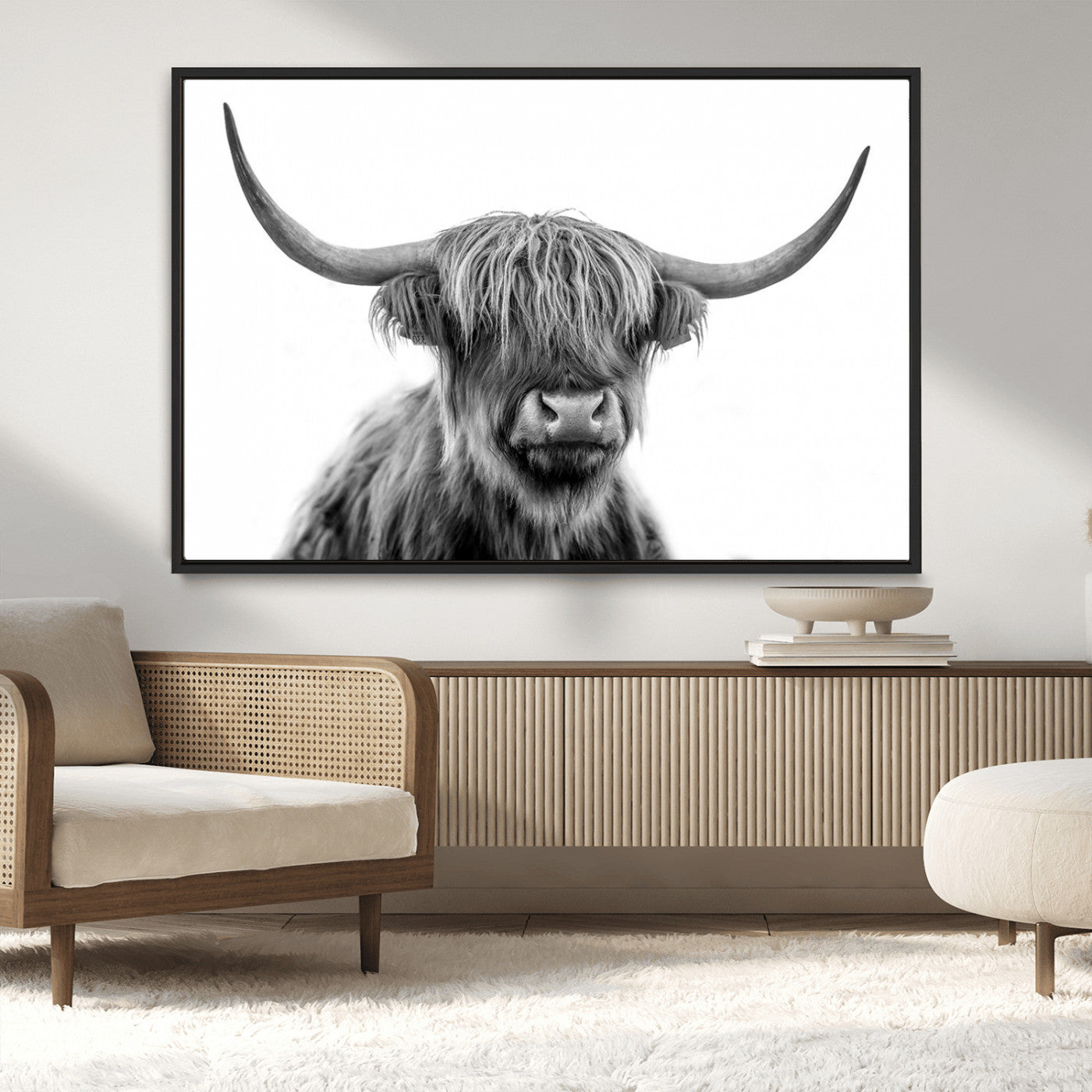 MGV-FC-36X24 - Scottish Highland Cow Cattle Art Print Wall Art Canvas Print for Farmhouse Decor, Framed Scottish
