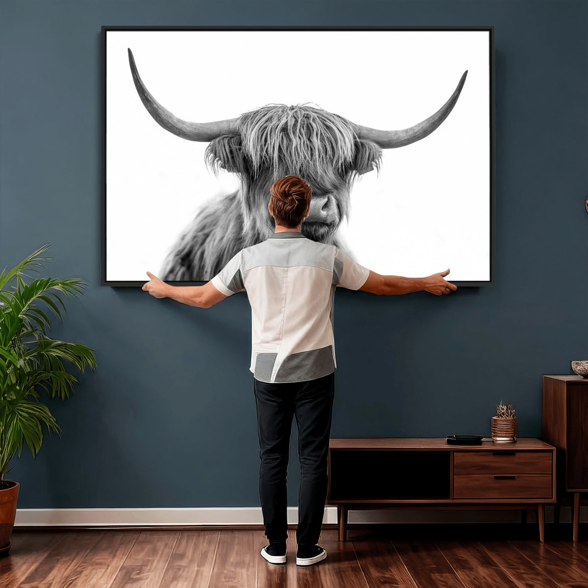 75503-_Poster-30x20 - Scottish Highland Cow Cattle Art Print Wall Art Canvas Print for Farmhouse Decor, Framed Scottish