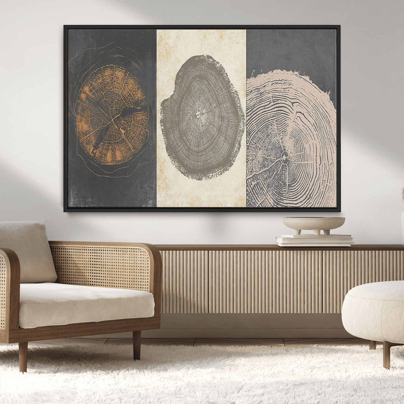 MGV-FC-36X24 - Boho Tree Ring Wall Art, Modern Minimalist Wood Grain Canvas, Tree Slice for Rustic Decor, Farmhouse Decor Giclee Canvas Print, Tree Ring Canvas Set