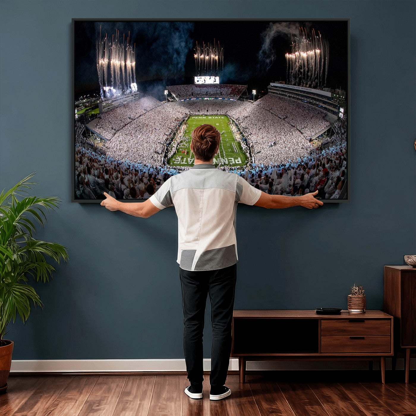 11391-MGV-CV-36X24 - Penn State Football Wall Art Canvas Print – Framed Stadium Game Day Sports Team Spirit Artwork for Home, Office