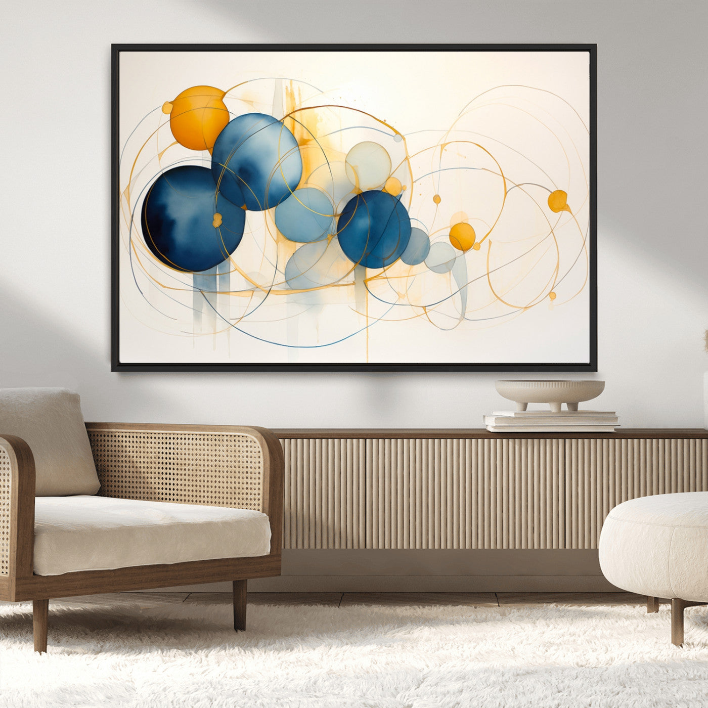 -Geometric Blue Orange Abstract Wall Art Canvas, Geometric Blue Orange Canvas Print