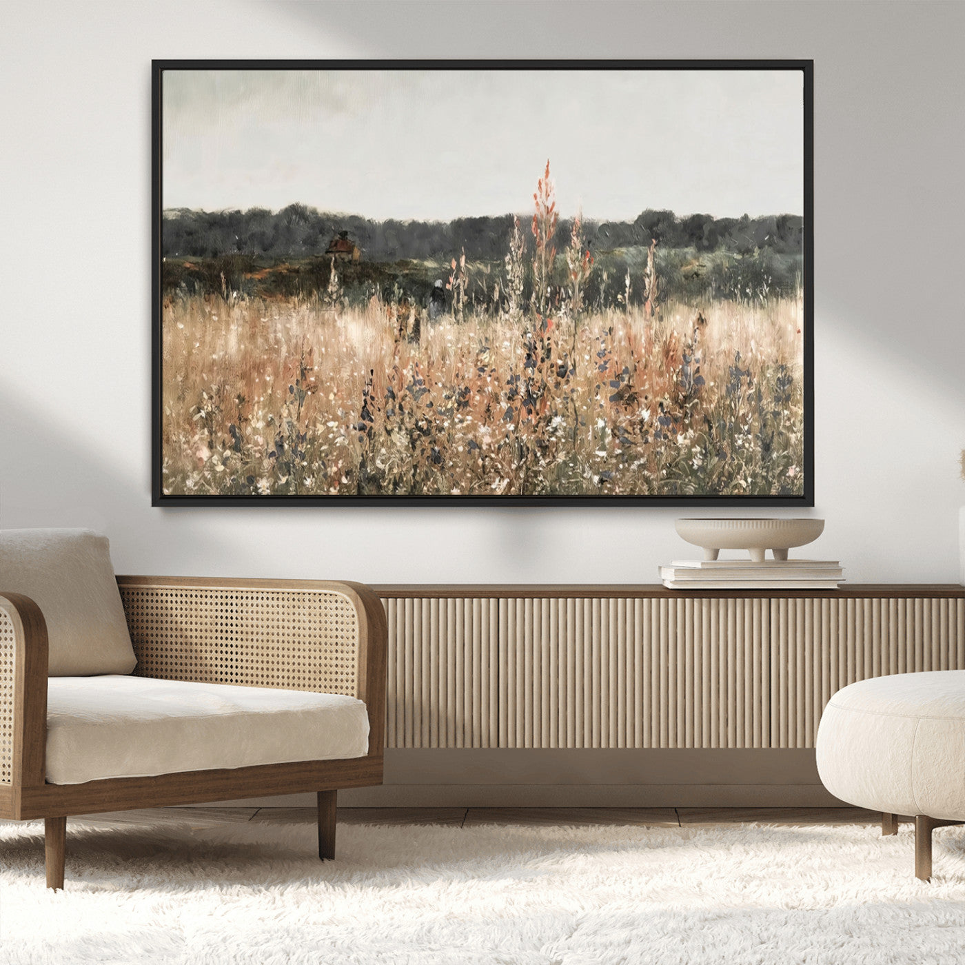 MGV-FC-36X24 - Abstract Wildflower Art Field Landscape Oil Painting Print, Country Field Wall Art - Framed Ready to Hang