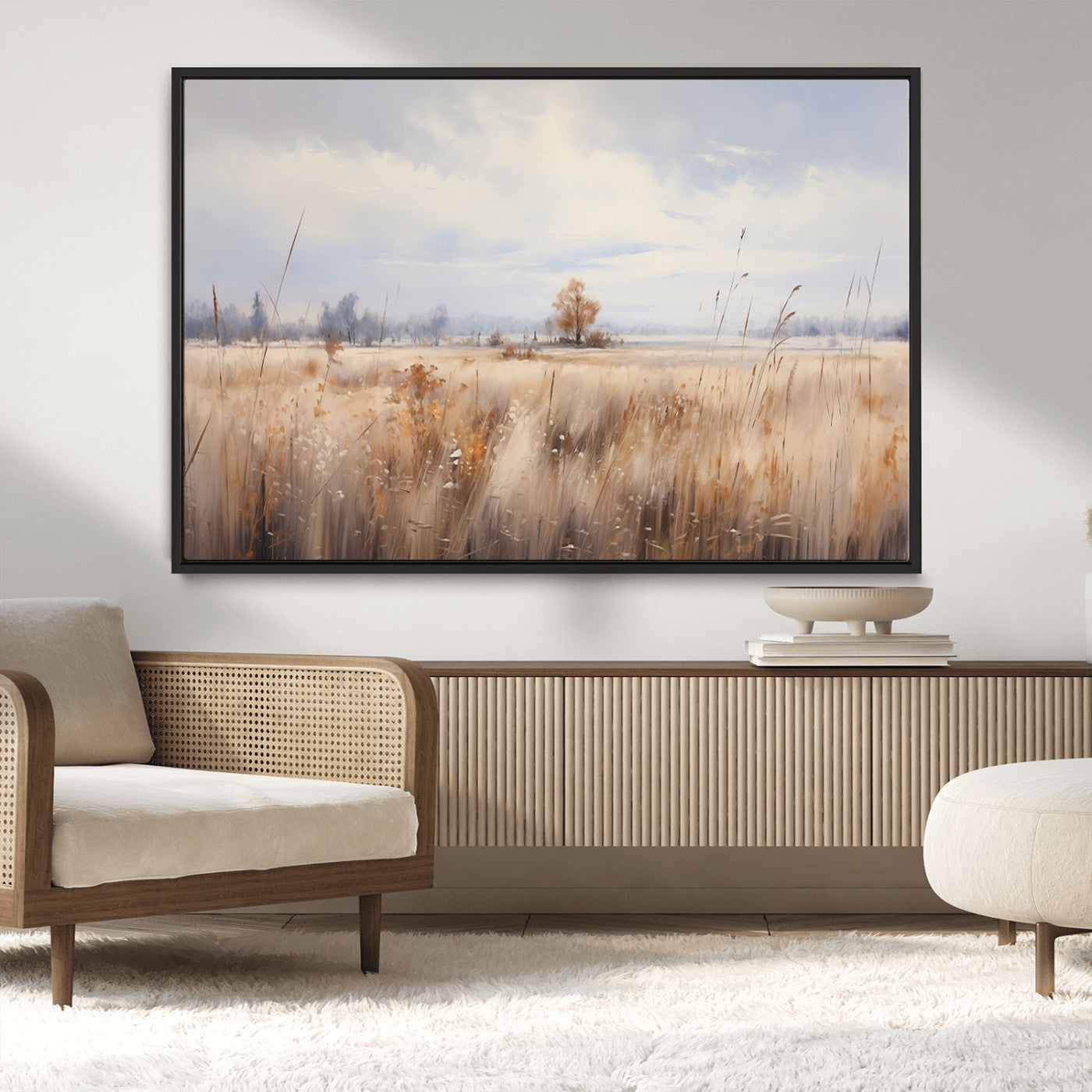 MGV-FC-36X24 - Golden Fields Wall Art Print Canvas – Serene Landscape of Nature’s Tranquility in Minimalist for