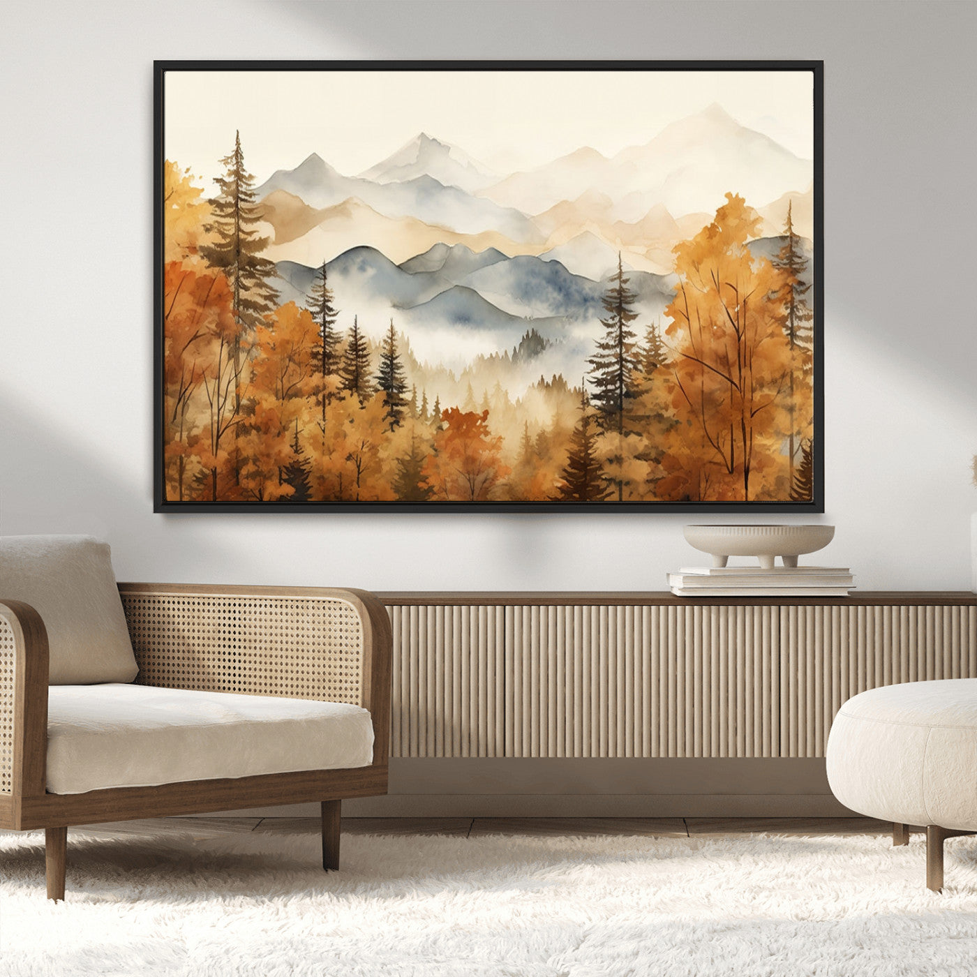 MGV-FC-36X24 - Golden Autumn Forest Wall Art | Mountain Landscape Canvas Print for Living Room or Bedroom | Large Wall Decor with Nature-Inspired Design