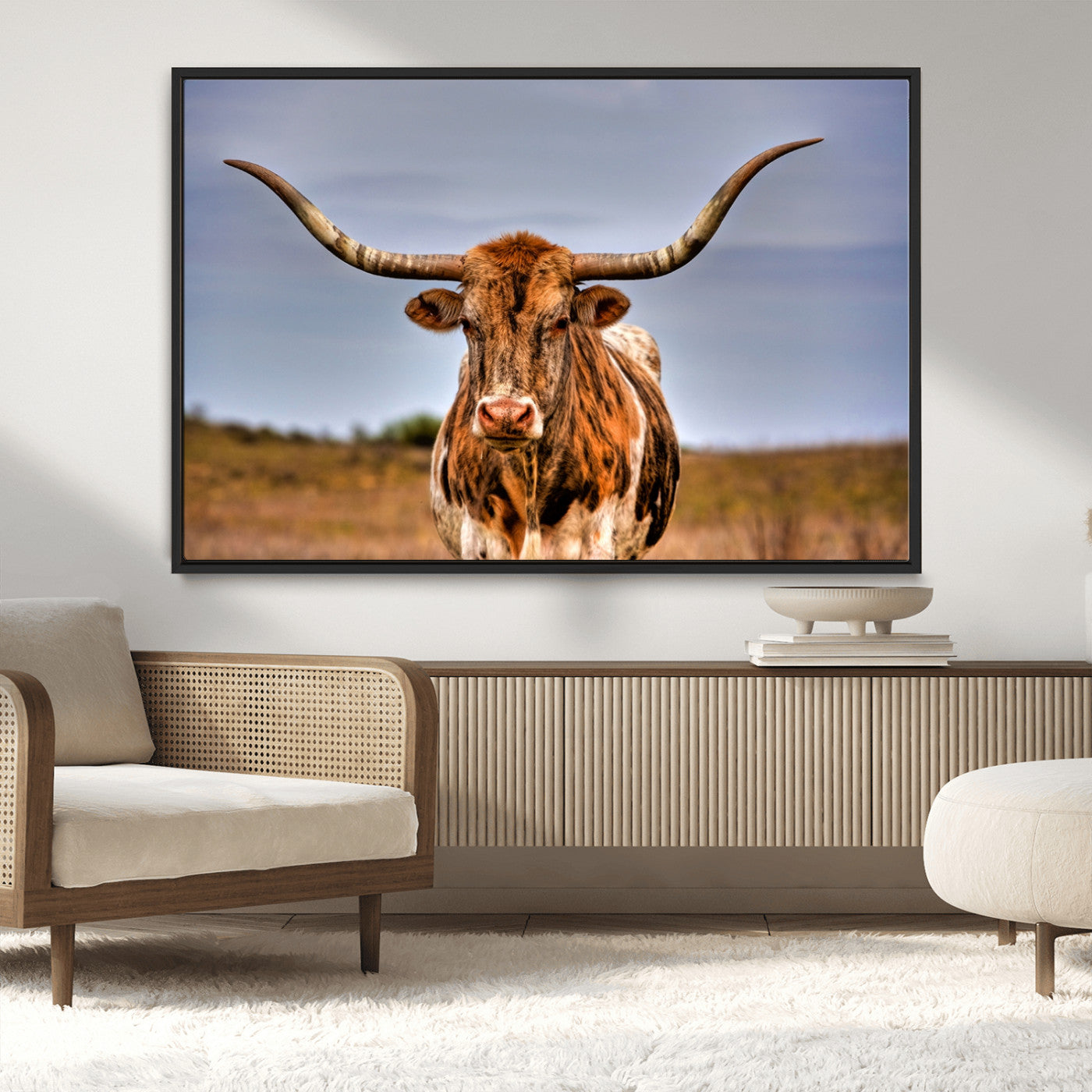 -Texas Longhorn Wall Art Print, Framed Longhorn Cow Wall Art