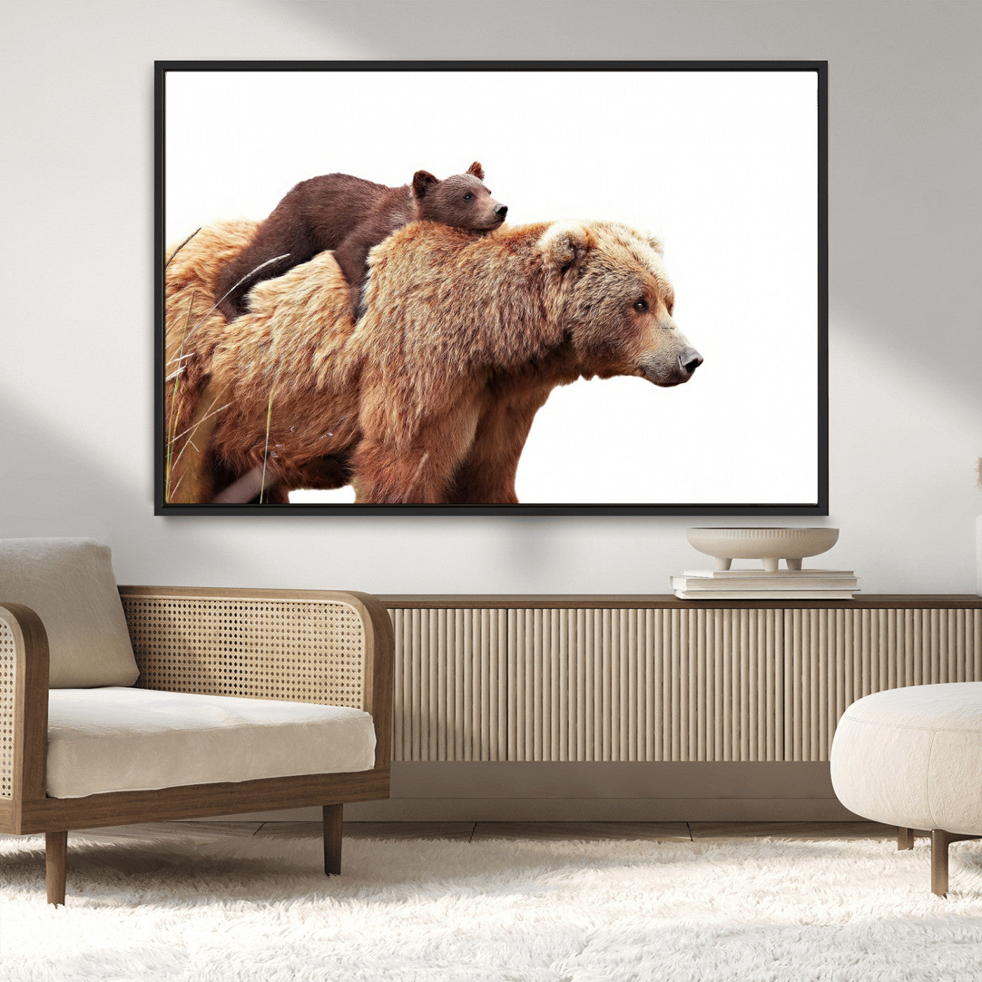 MGV-FC-36X24 - Mother and Baby Bear Canvas Wall Art - Adorable Wildlife Animal Print, Cozy Rustic Decor for Living Room,
