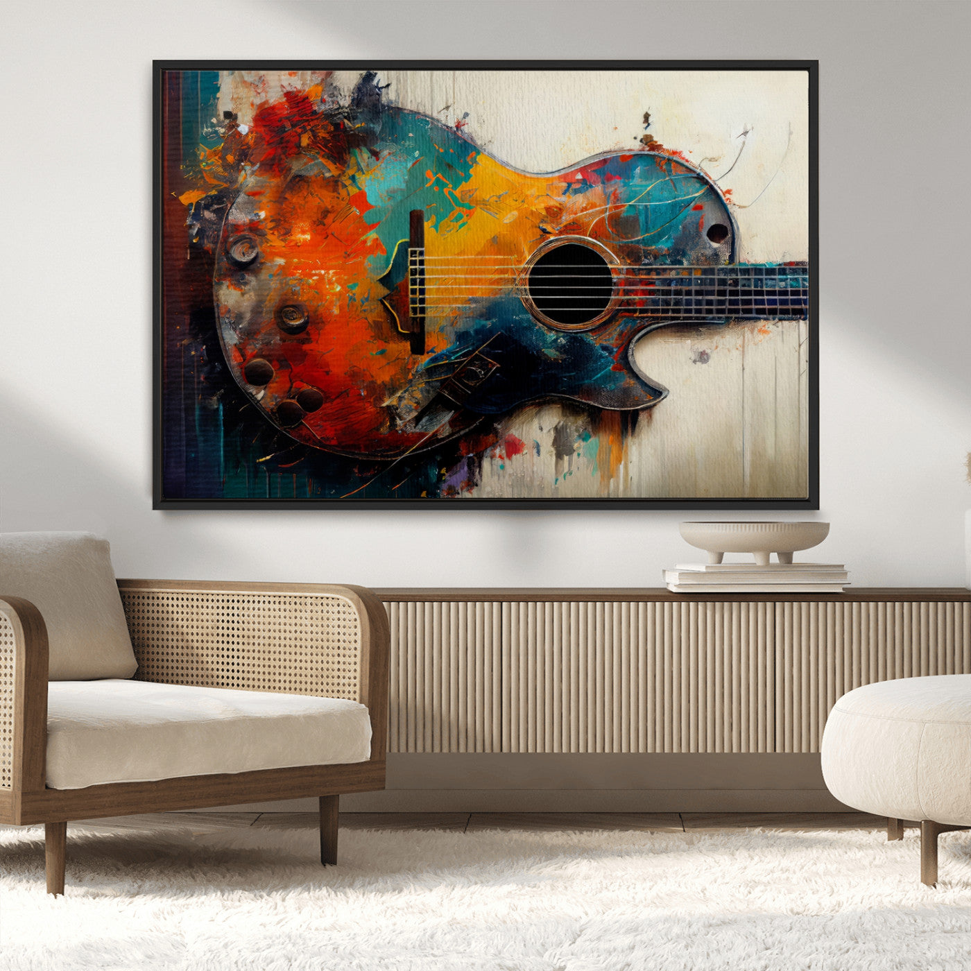 MGV-FC-36X24 - Abstract Guitar Wall Art Canvas | Vibrant Music-Inspired Art for Living Room or Studio | Colorful Music Decor Canvas Print