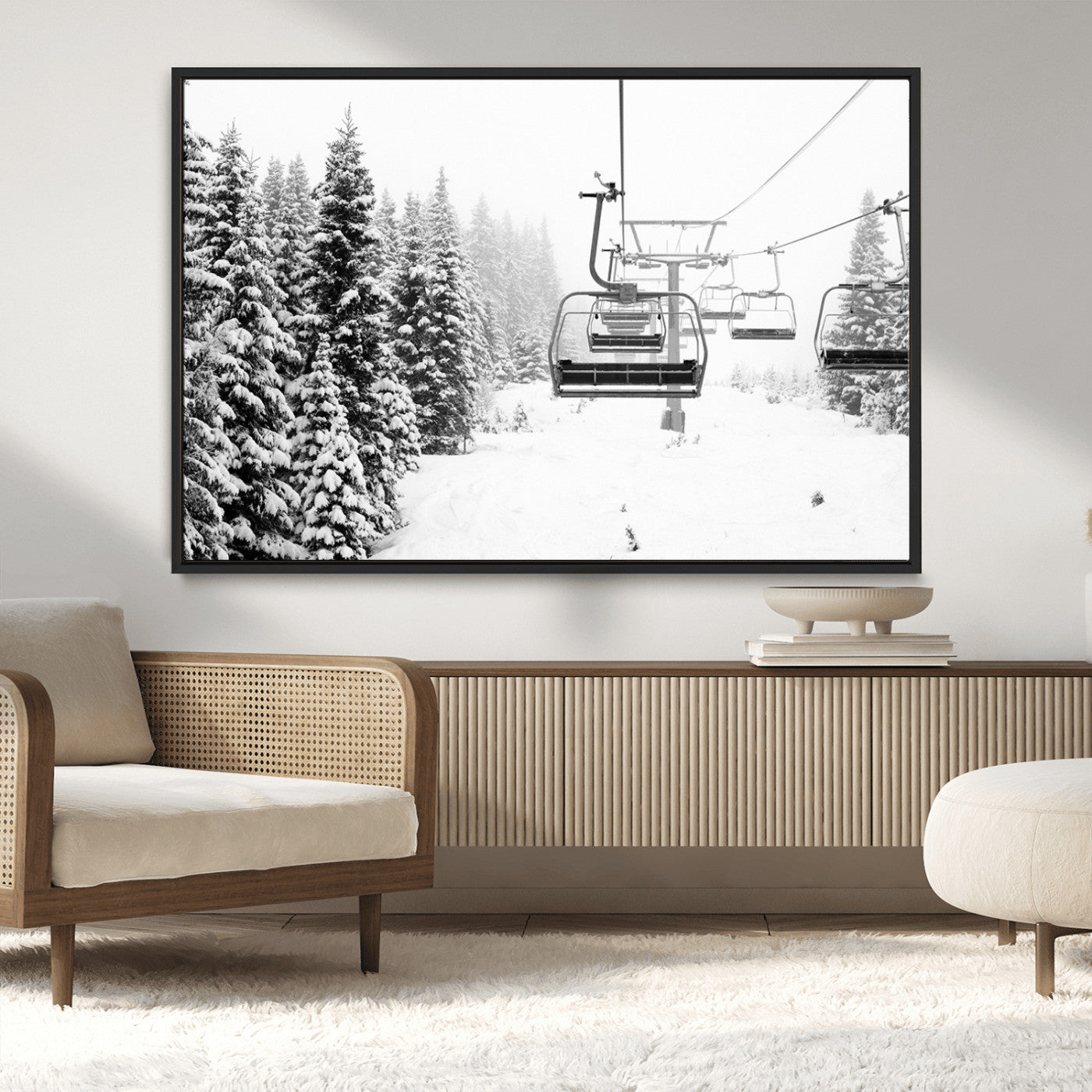 MGV-FC-36X24 - Ski Wall Art - Ski Lift Wall Art Canvas Print Snow Covered Spruce Trees Winter Wall Art Ski Skier Gift Ski Resort Canvas Wall Art