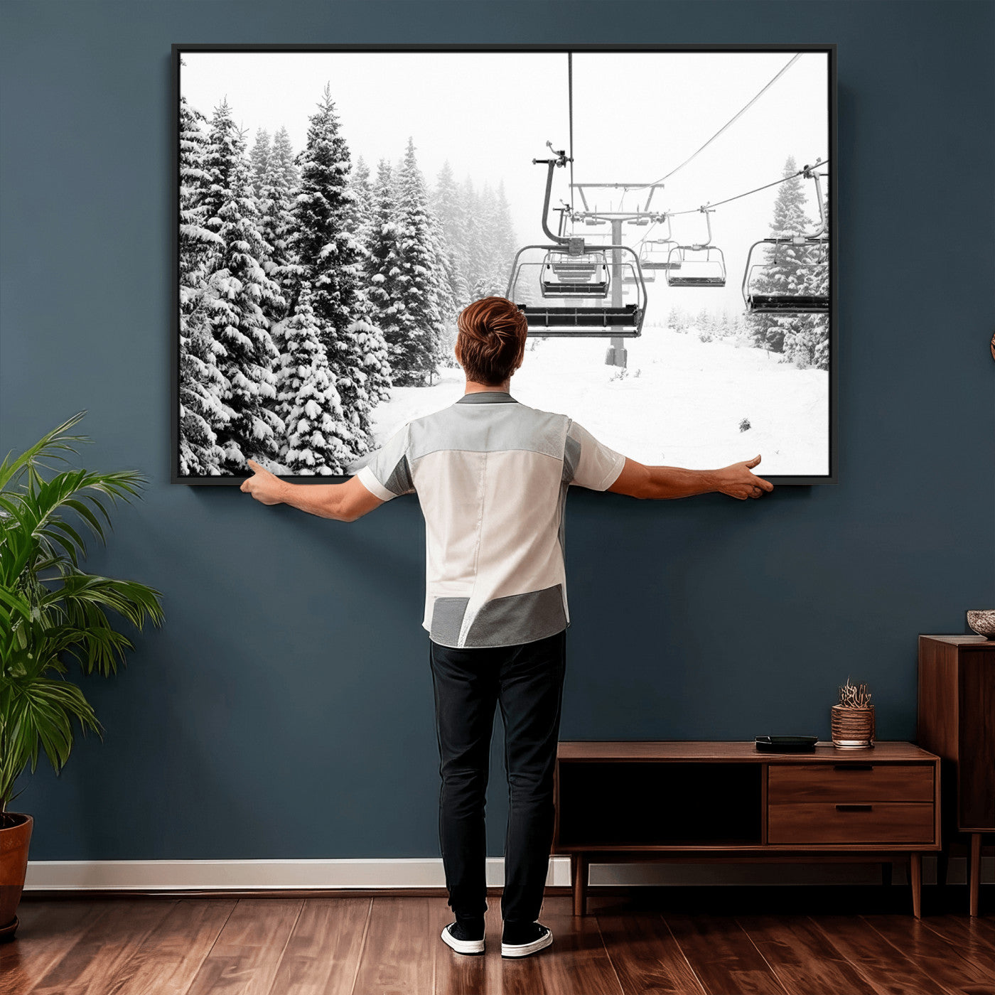 70609-MGV-CV-36X24 - Ski Wall Art - Ski Lift Wall Art Canvas Print Snow Covered Spruce Trees Winter Wall Art Ski Skier