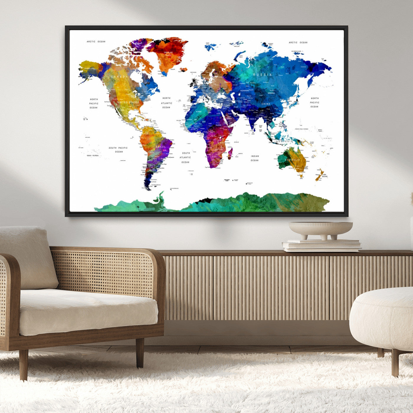 -Push Pin World Map Canvas Print – Framed Wall Art for Couples to Track Their Travels – Anniversary