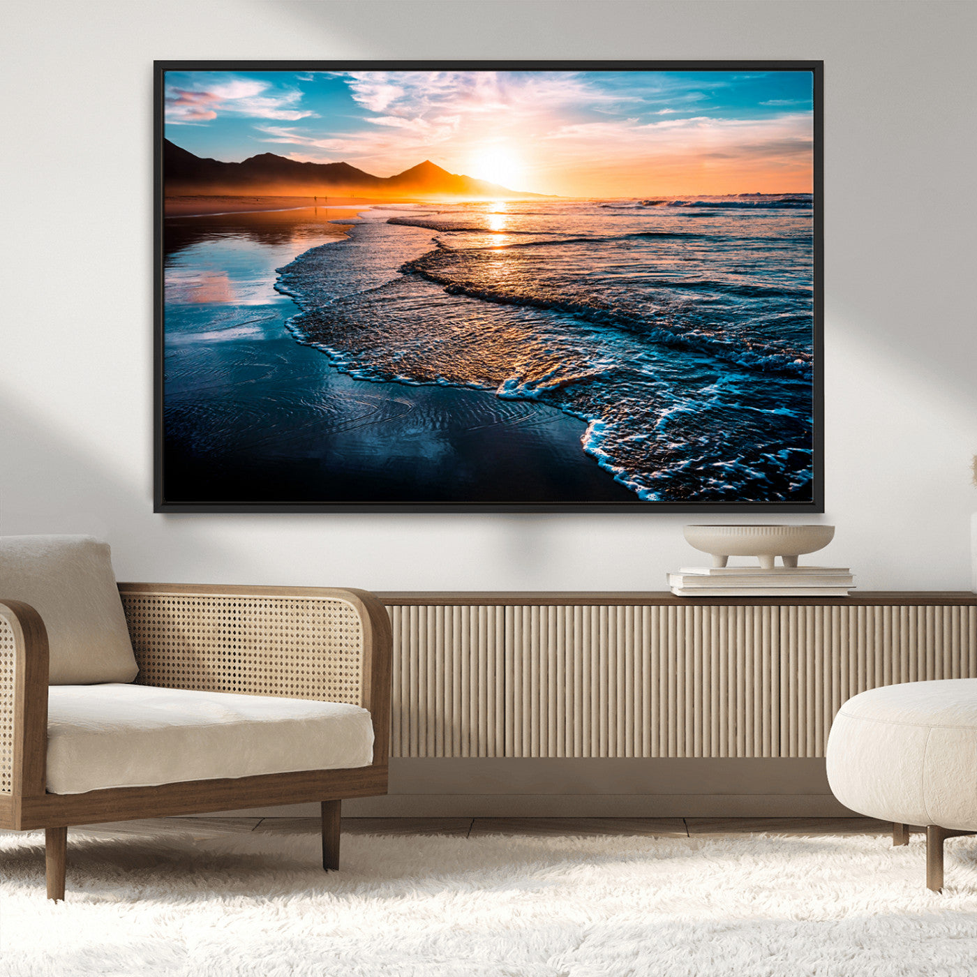 MGV-FC-36X24 - Beach Ocean Sunset on the Sea Wall Art Canvas, Beach Ocean Sunset Canvas Print