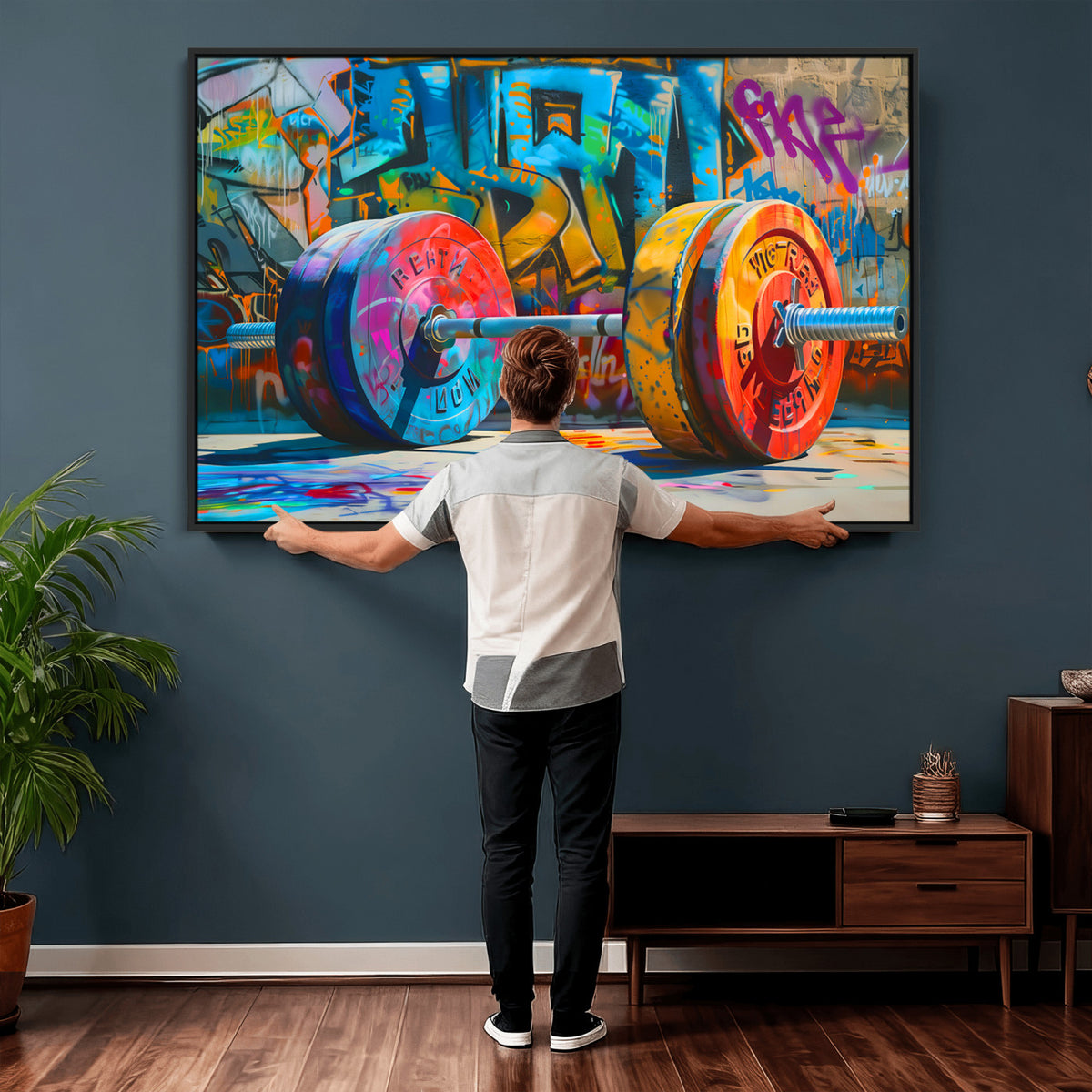 70871-MGV-CV-36X24 - Fitness Gym Barbell Graffiti Wall Art Canvas Print