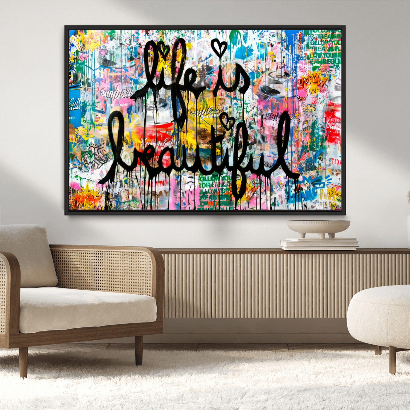 MGV-FC-36X24 - Life Beautiful Wall Art Canvas Print | Graffiti Wall Art Canvas Print