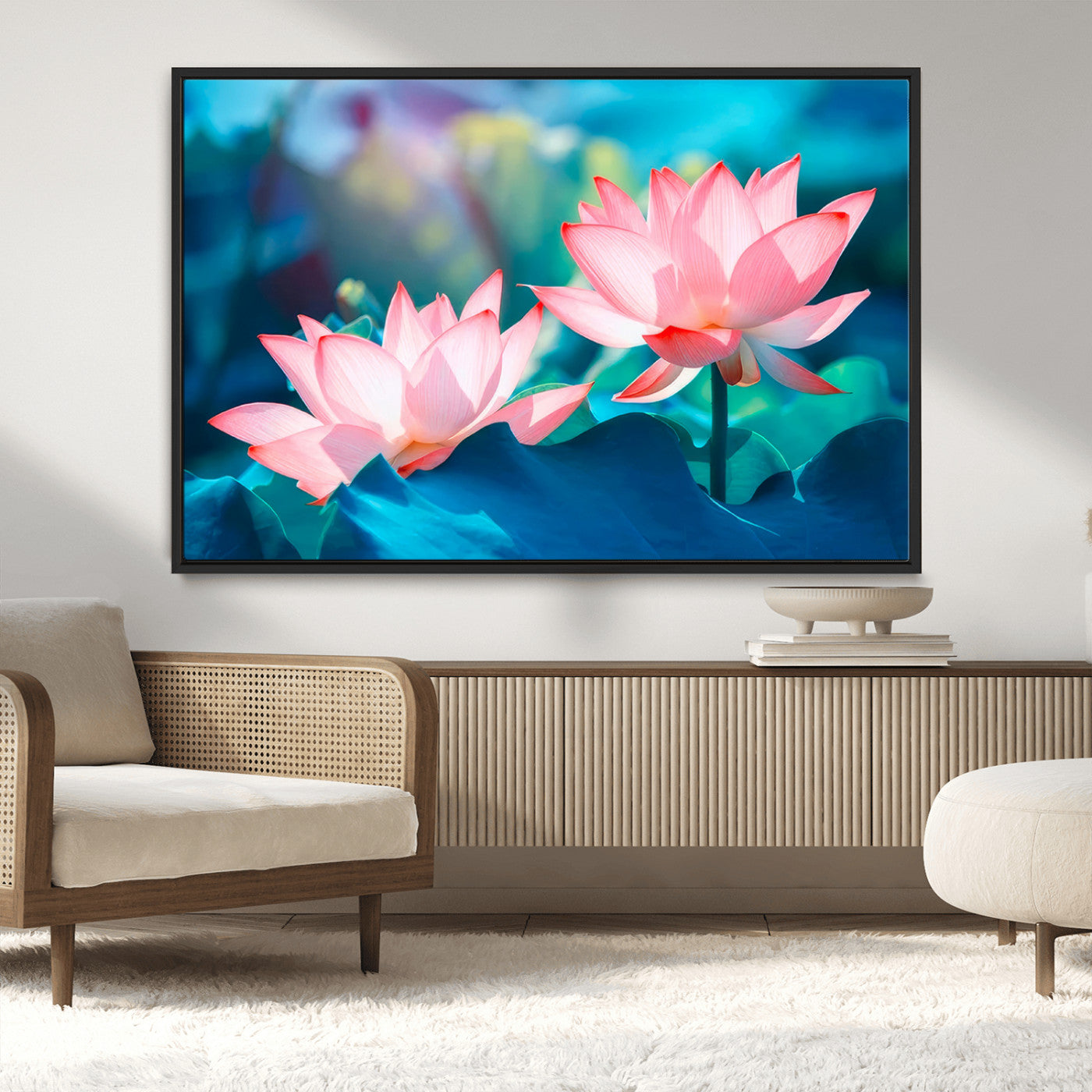 MGV-FC-36X24 - Pink Lotus Flower Canvas Wall Art | Vibrant Floral Wall Decor for Living Room, Office, or Bedroom | Large Botanical Art