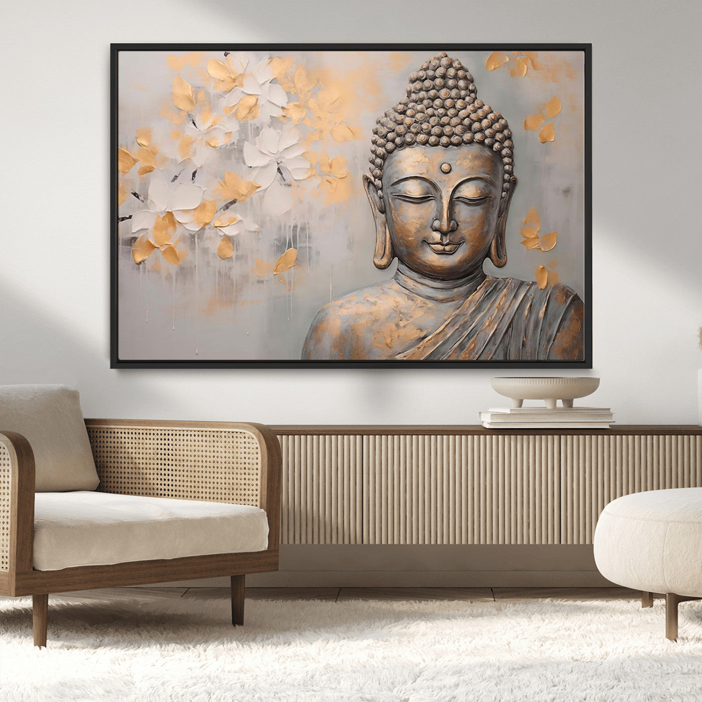 MGV-FC-36X24 - Abstract Buddha Statue Wall Art Canvas Print - Modern Meditation Decor for Living Room, Office, Yoga Studio Decor