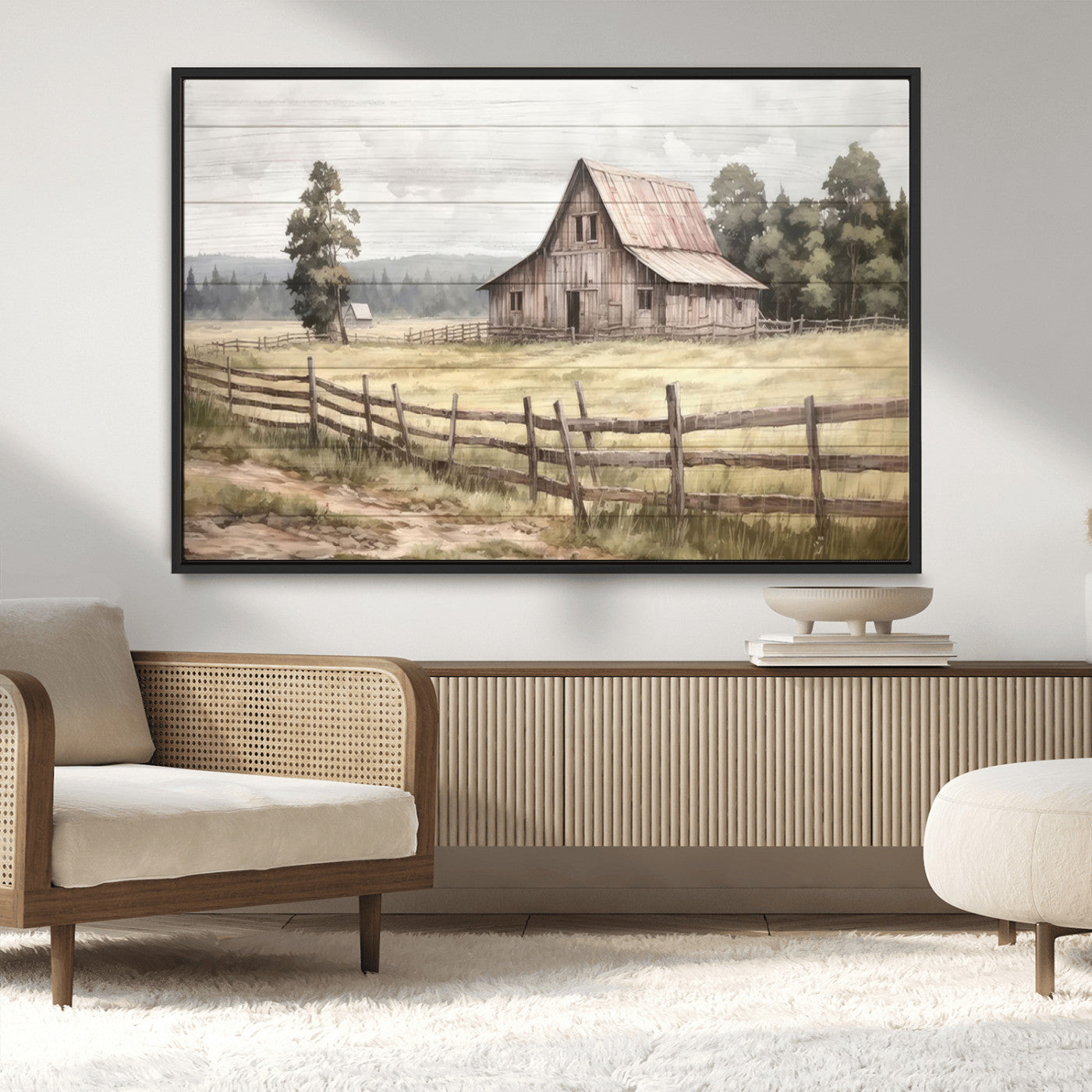 MGV-FC-36X24 - Rustic Farmhouse Barn Wall Art | 3-Panel Framed Gallery Wrap Giclee Canvas Print for Living Room, Farmhouse, or Office | Country Landscape Wall Art