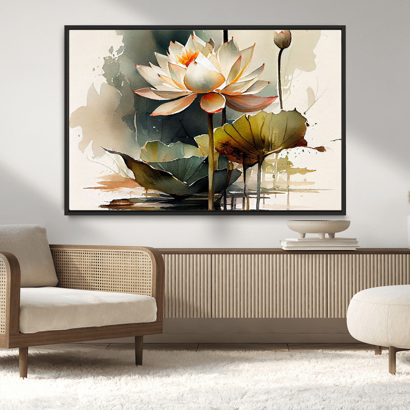 MGV-FC-36X24 - Lotus Flower Watercolor Canvas Print – A Symbol of Serenity and Growth, Captured in Soft Watercolors – Contemporary Wall Art for Tranquil Spaces