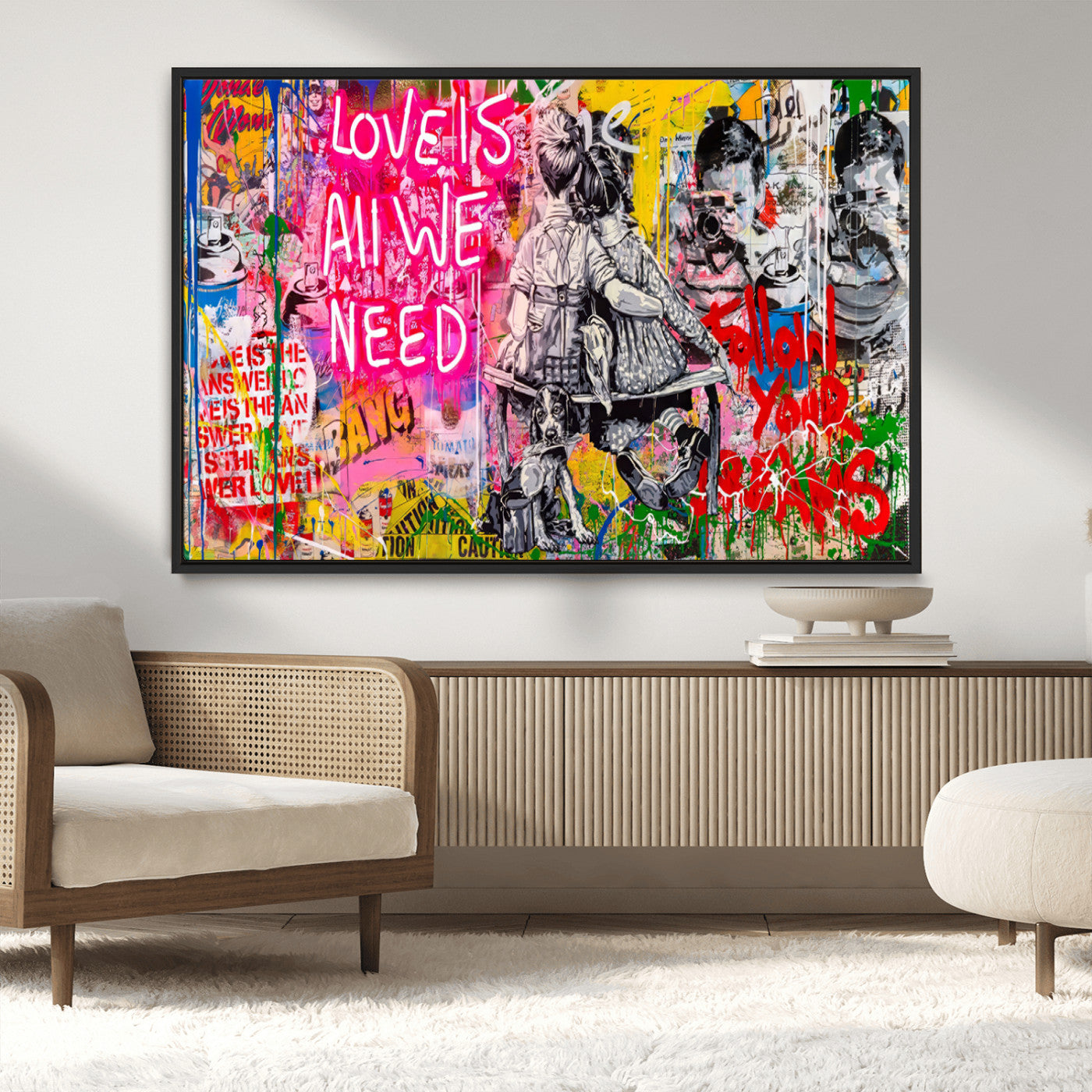 MGV-FC-36X24 - Follow Your Dreams & Love is All We Need Graffiti Street Art Triptych | 3-Panel Colorful Urban Wall Art for Living Room, Office, Loft Graffiti Wall Art Print