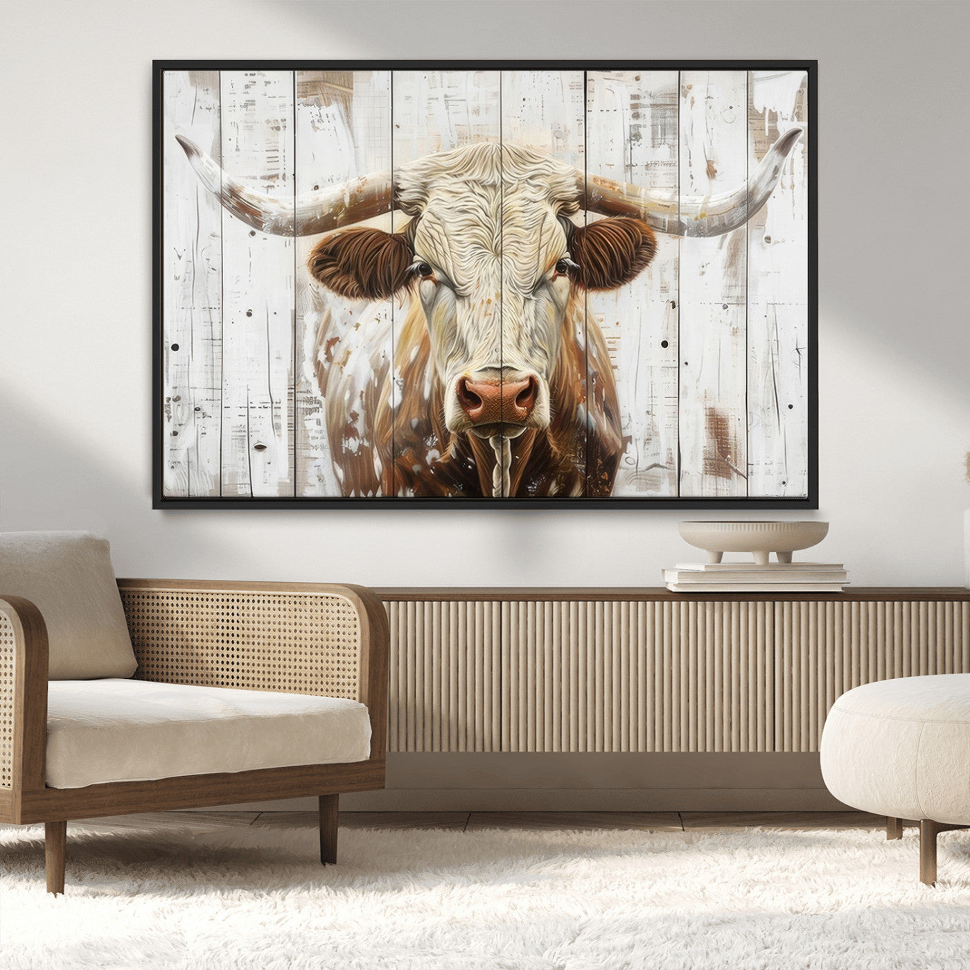 71551-MGV-FC-36X24_Black-Rustic Longhorn Bull Wall Art Canvas Set – Western-Inspired Farmhouse Décor - Ready to Hang