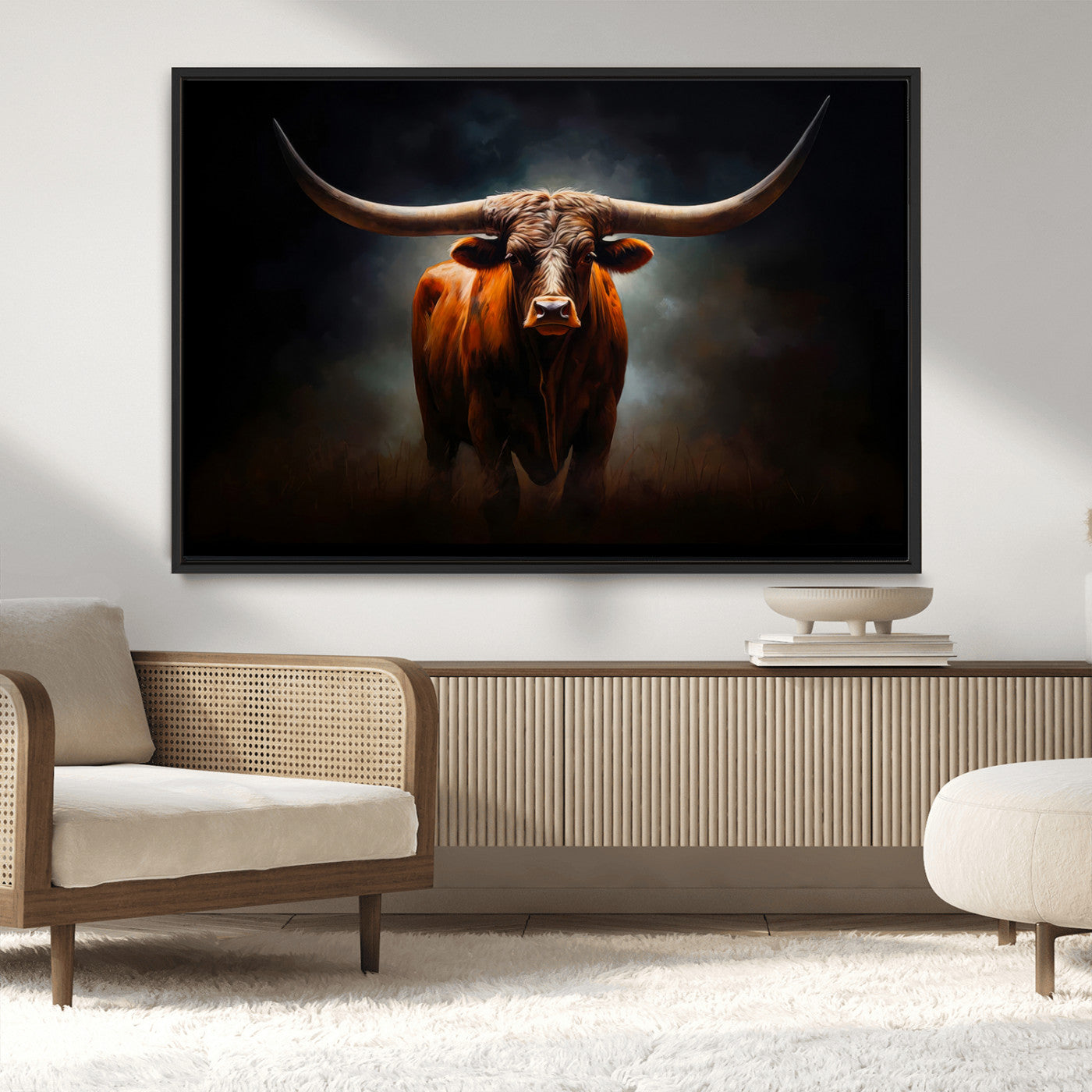 MGV-FC-36X24 - Abstract Texas Longhorn Wall Art Print | 3-Panel Large Texas Longhorn Canvas Print for Living Room, Office  Farmhouse Decor | Framed Longhorn Wall Art