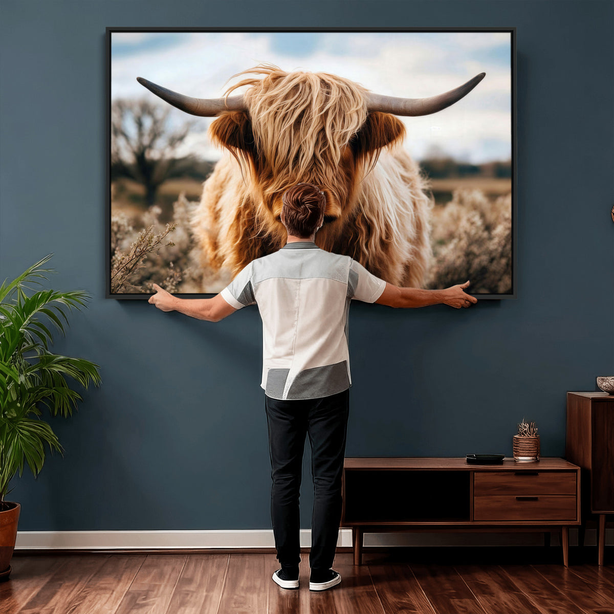 55903-_Poster-30x20 - Scottish Cow Longhorn Wall Art Canvas Print