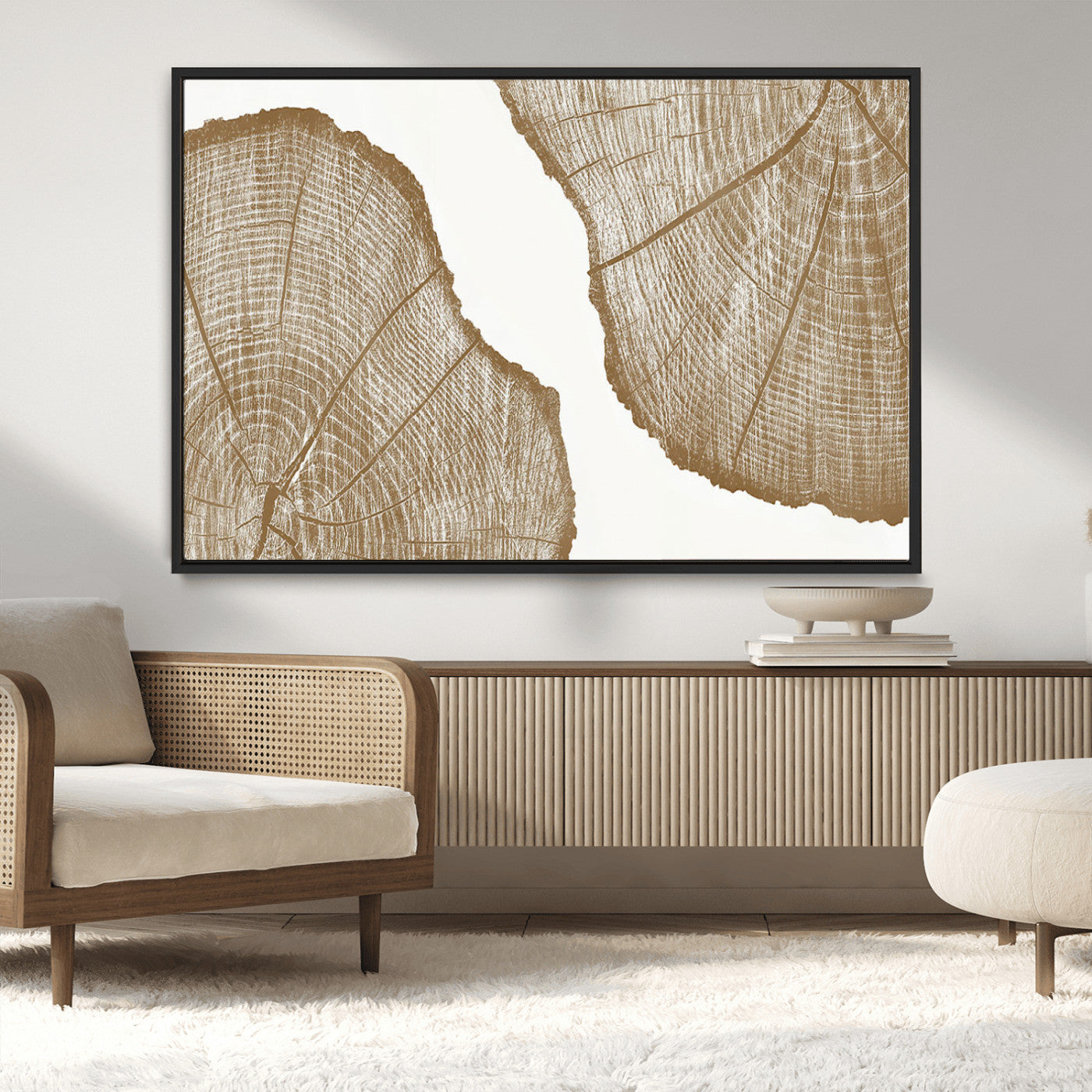 -Rustic Brown Tree Ring Wall Art Canvas Print – Framed and Ready to Hang – Elegant Nature-Inspired