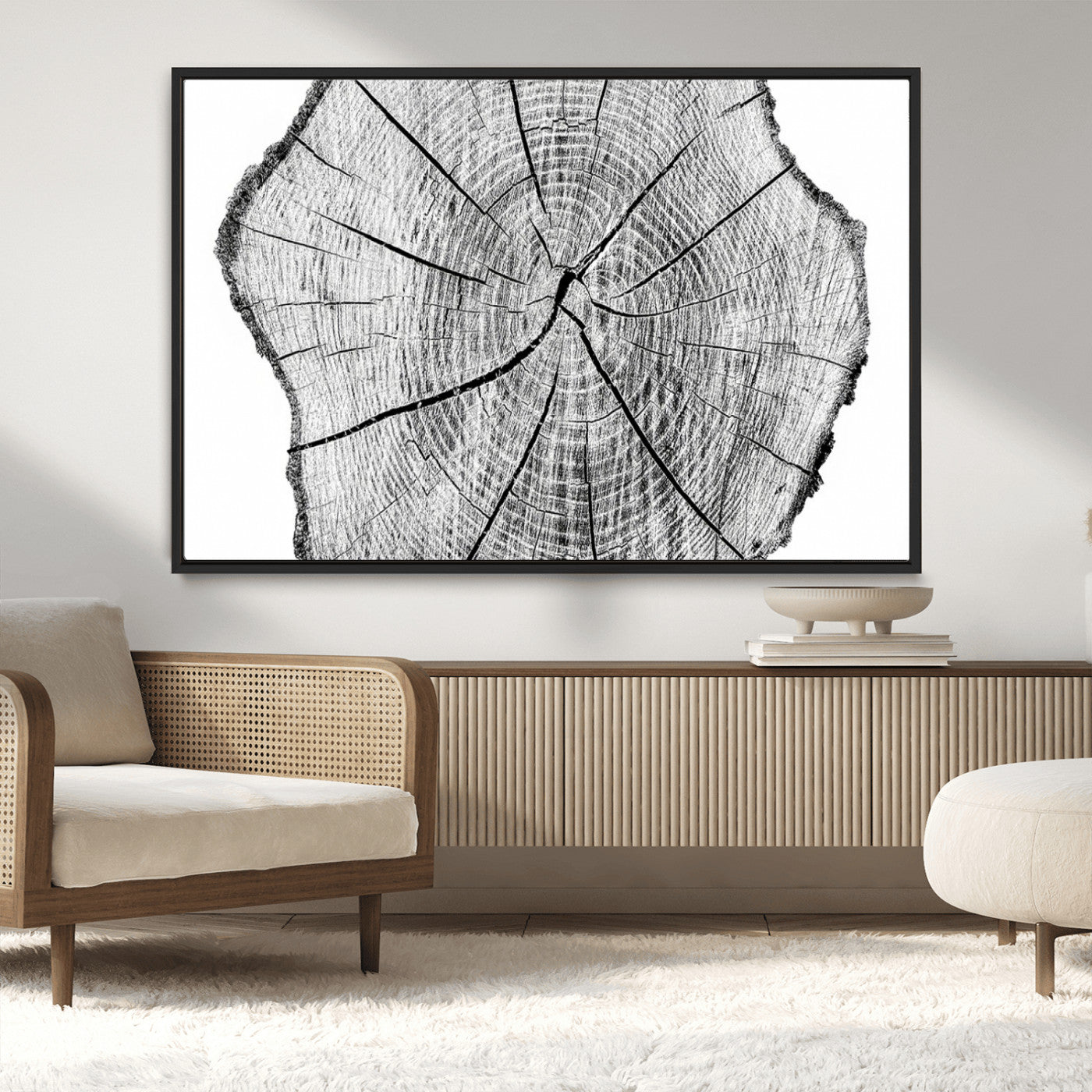 -Rustic Tree Ring Wall Art Canvas Print – Framed and Ready to Hang – Perfect for Nature-Inspired and