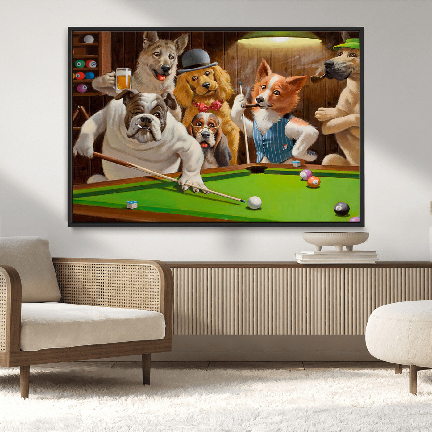 MGV-FC-36X24 - Dogs Playing Pool Canvas Wall Art Funny Gifts Dog Print