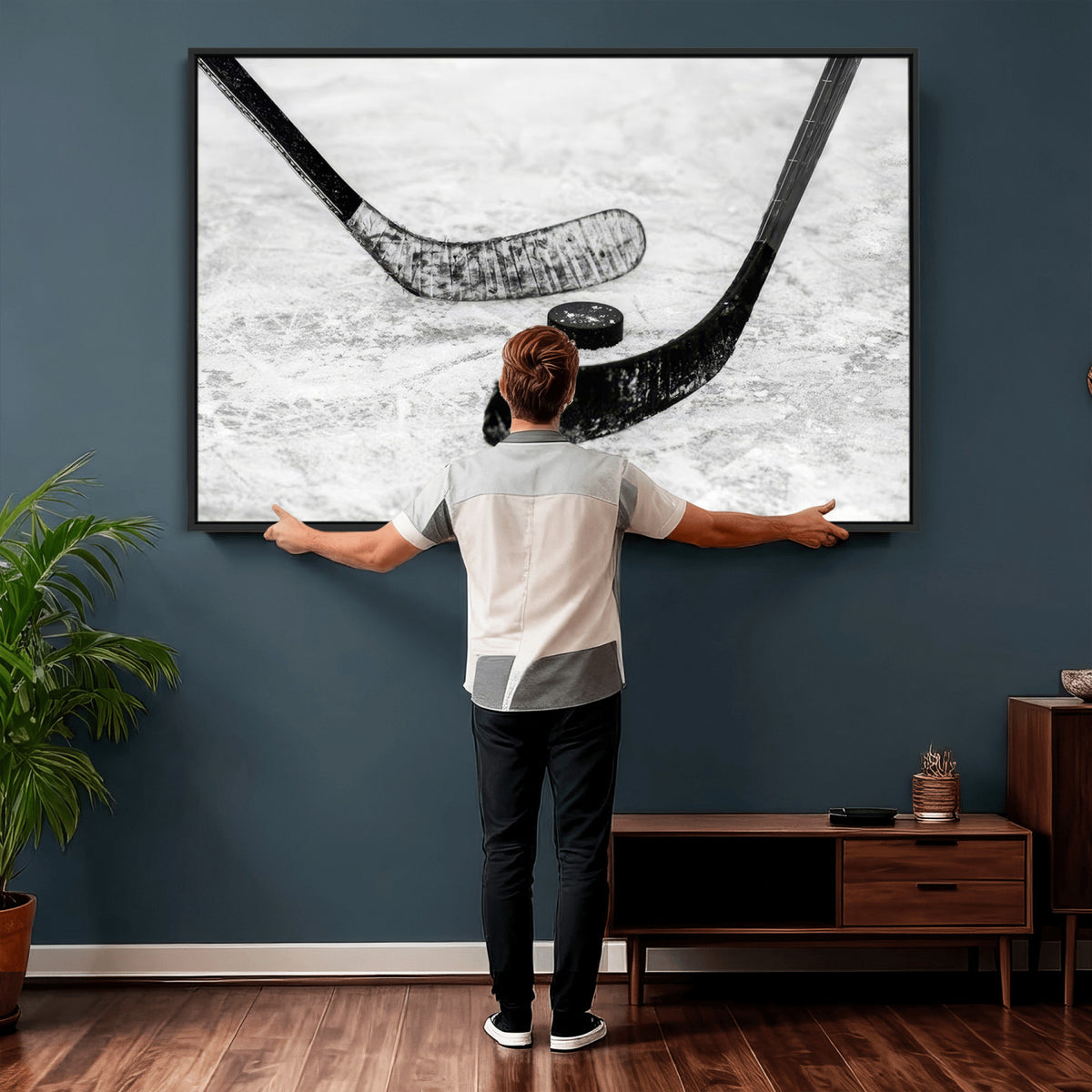 82900-MGV-CV-36X24 - Winter Ice Hockey Sport Canvas Wall Art Print, Hockey Wall Decor