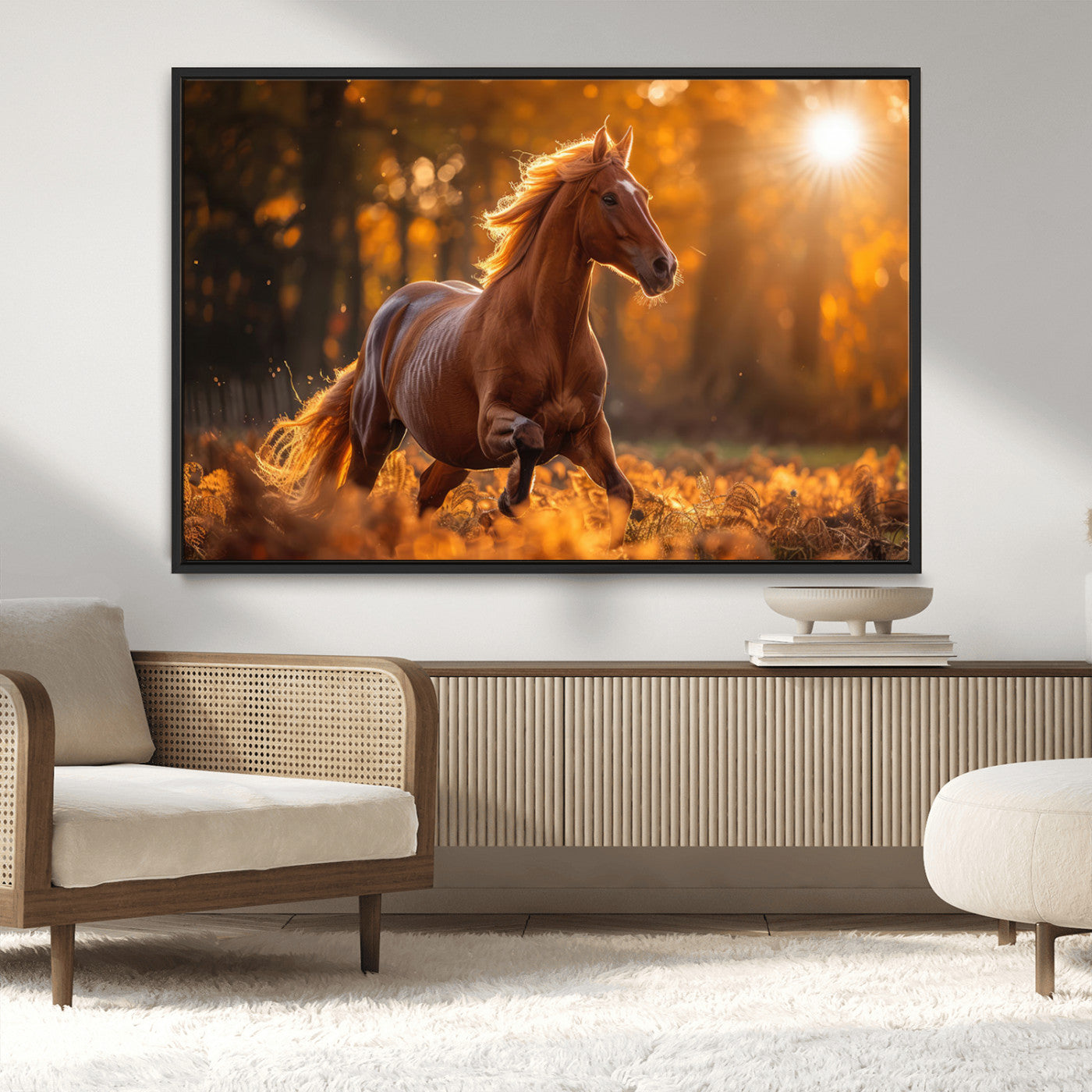 -Running Horse Sunset Forest Wall Art Canvas Print