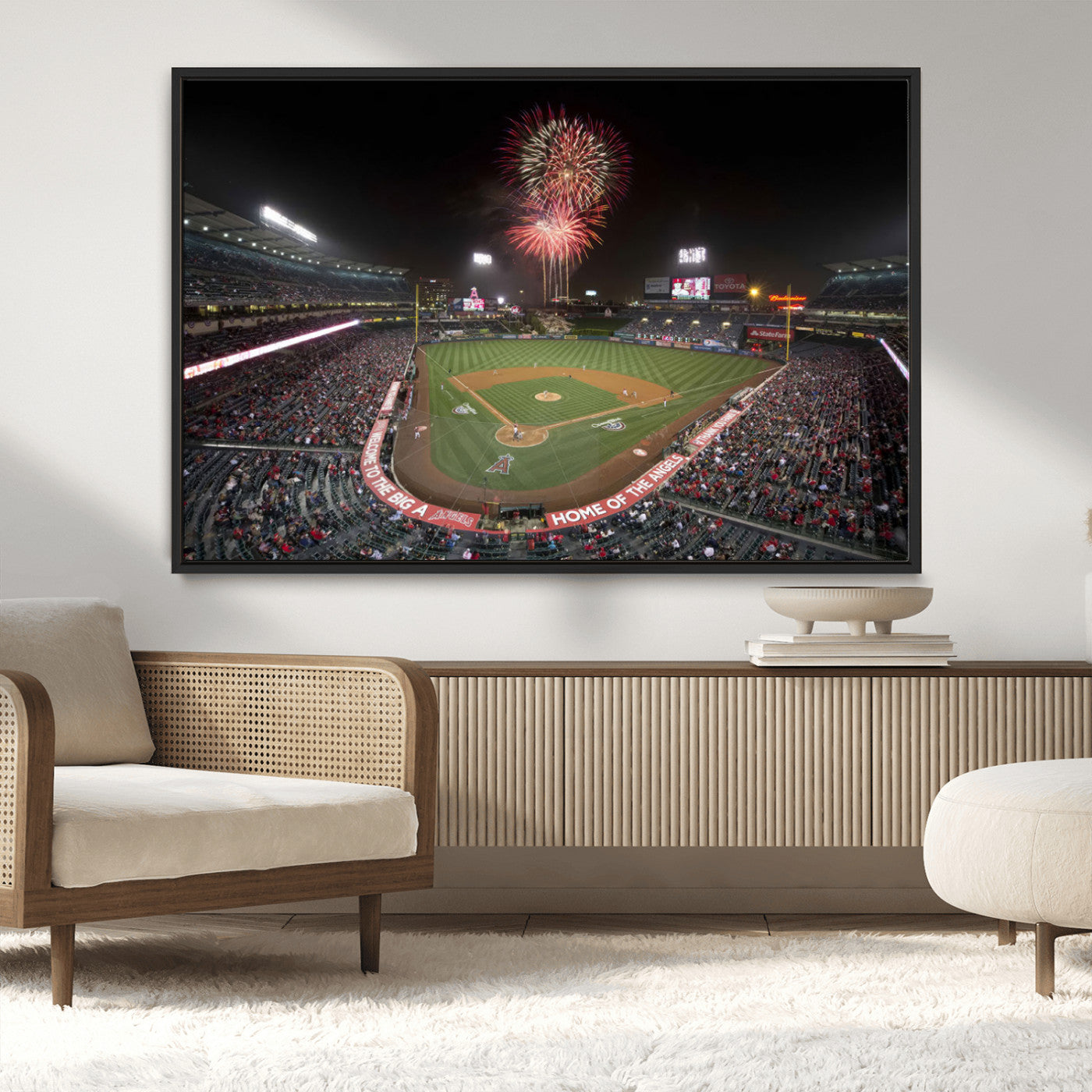 MGV-FC-36X24 - Fireworks at Angel Stadium – Los Angeles Angels Night Game Canvas Print, Framed, Ready to Hang