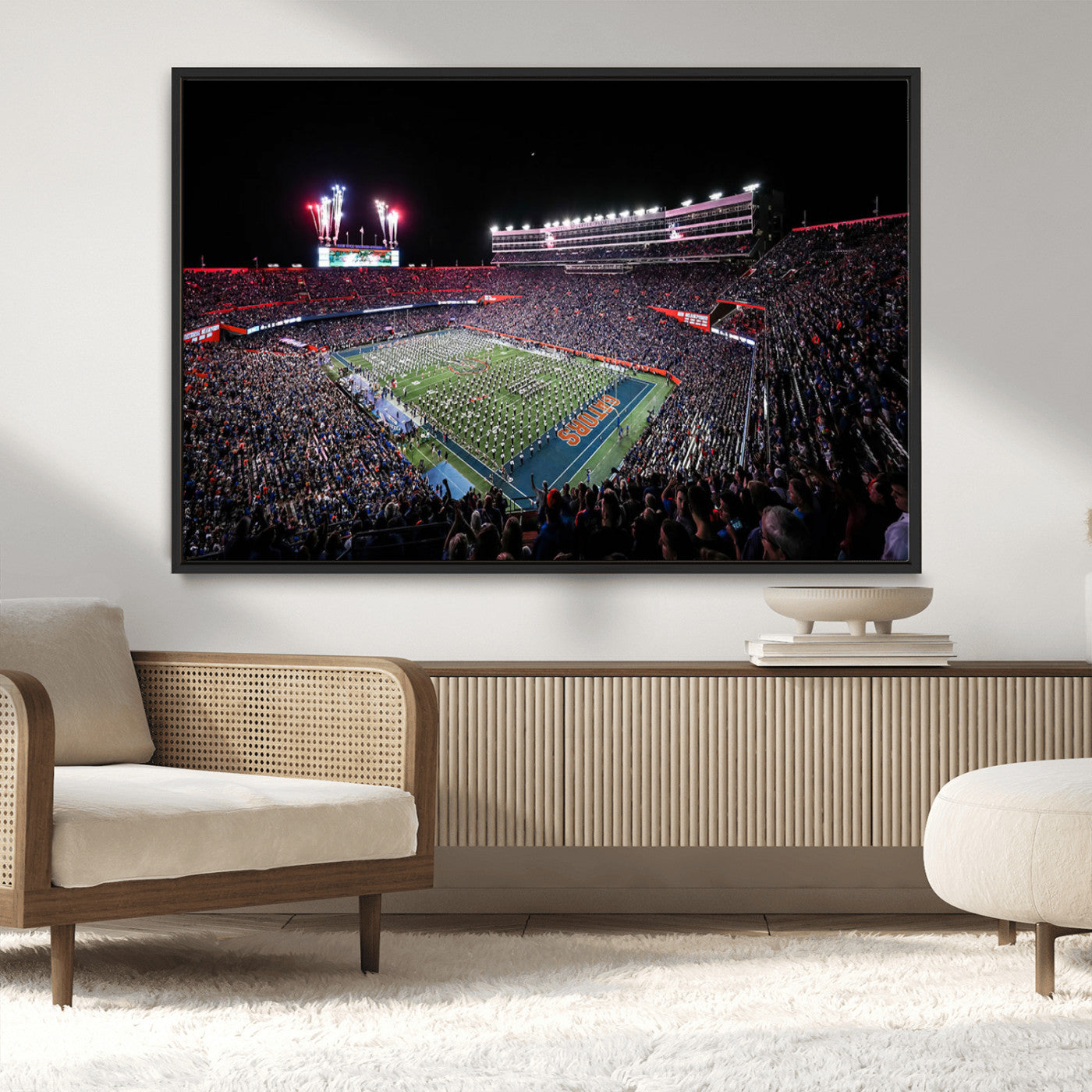 MGV-FC-36X24 - Ben Hill Griffin Stadium Night Game Triple Canvas Wall Art - Florida Gators Football Match