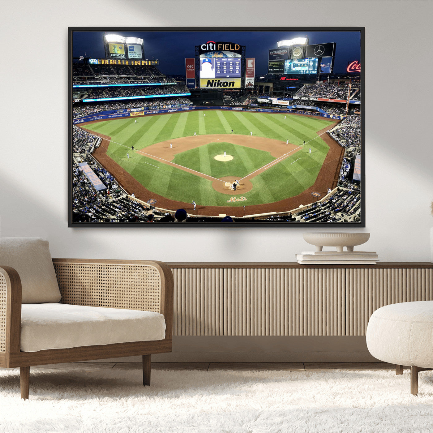 MGV-FC-36X24 - Citi Field Wall Art Print | 3-Panel New York Mets Baseball Stadium Canvas Print | Framed Sports Decor for Living Room, Man Cave, or Office Decor
