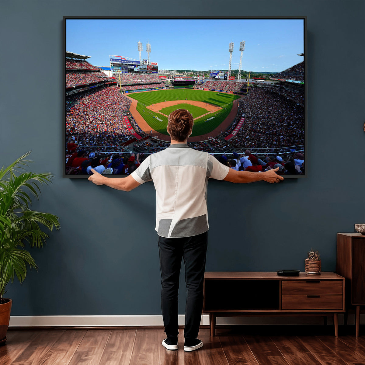 90998-MGV-CV-36X24 - Cincinnati Reds Baseball Canvas Print | Great American Ball Park Stadium Wall Art