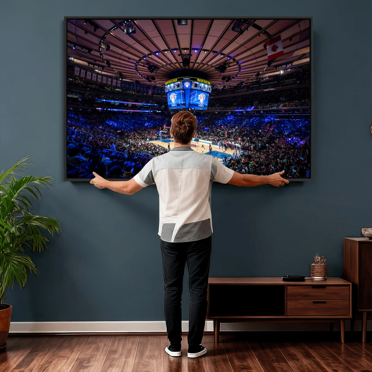20491-MGV-CV-36X24 - Madison Square Garden Basketball Print Canvas, Basketball Game Triple Canvas Wall Art