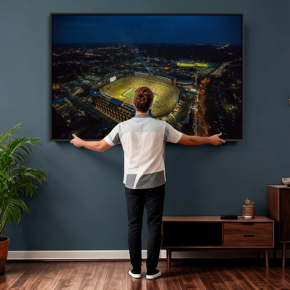 52519-MGV-CV-36X24 - Michigan Wolverines Football Team Print, Michigan Stadium Wall Art Canvas Print