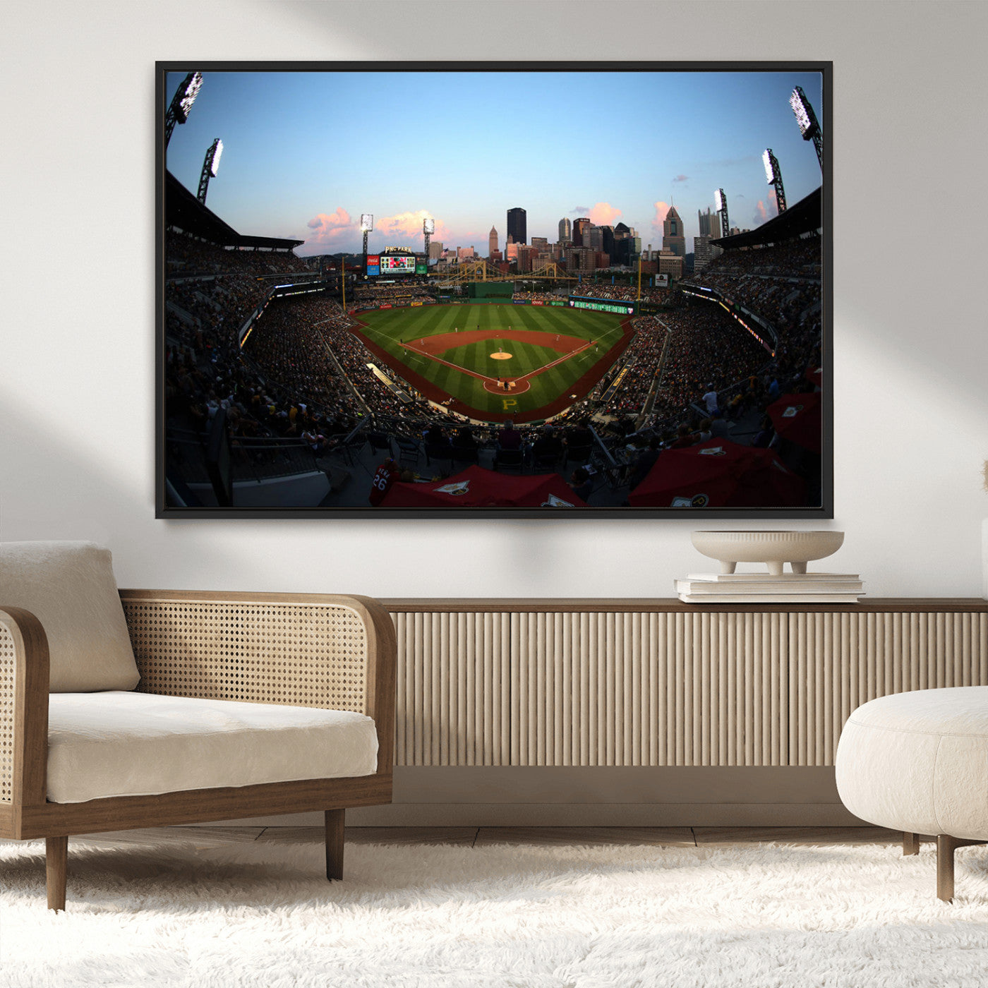 MGV-FC-36X24 - PNC Park Evening Game Triple Canvas Wall Art - Pittsburgh Pirates MLB Match - PNC Park Stadium Wall Art Canvas Print