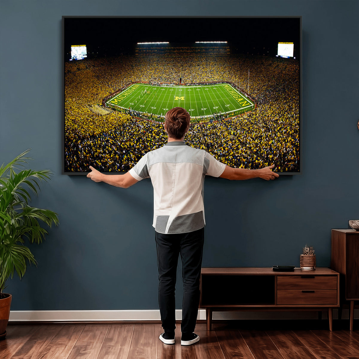 26166-MGV-CV-36X24 - Stadium in Michigan Wall Art Canvas Print, Framed American Football Stadium Art