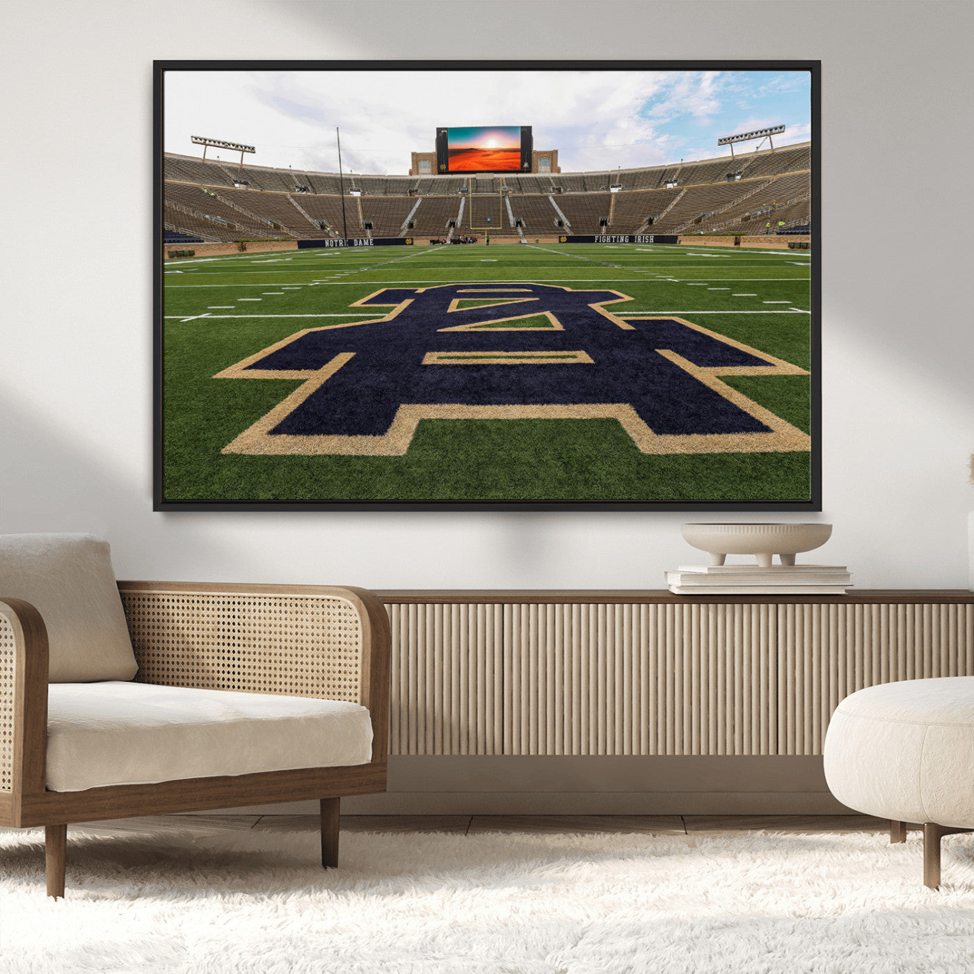 MGV-FC-36X24 - Notre Dame Stadium Giclee Canvas Print | Triptych Wall Art Featuring Iconic Notre Dame Football Field | Ready-to-Hang Sports Stadium Decor
