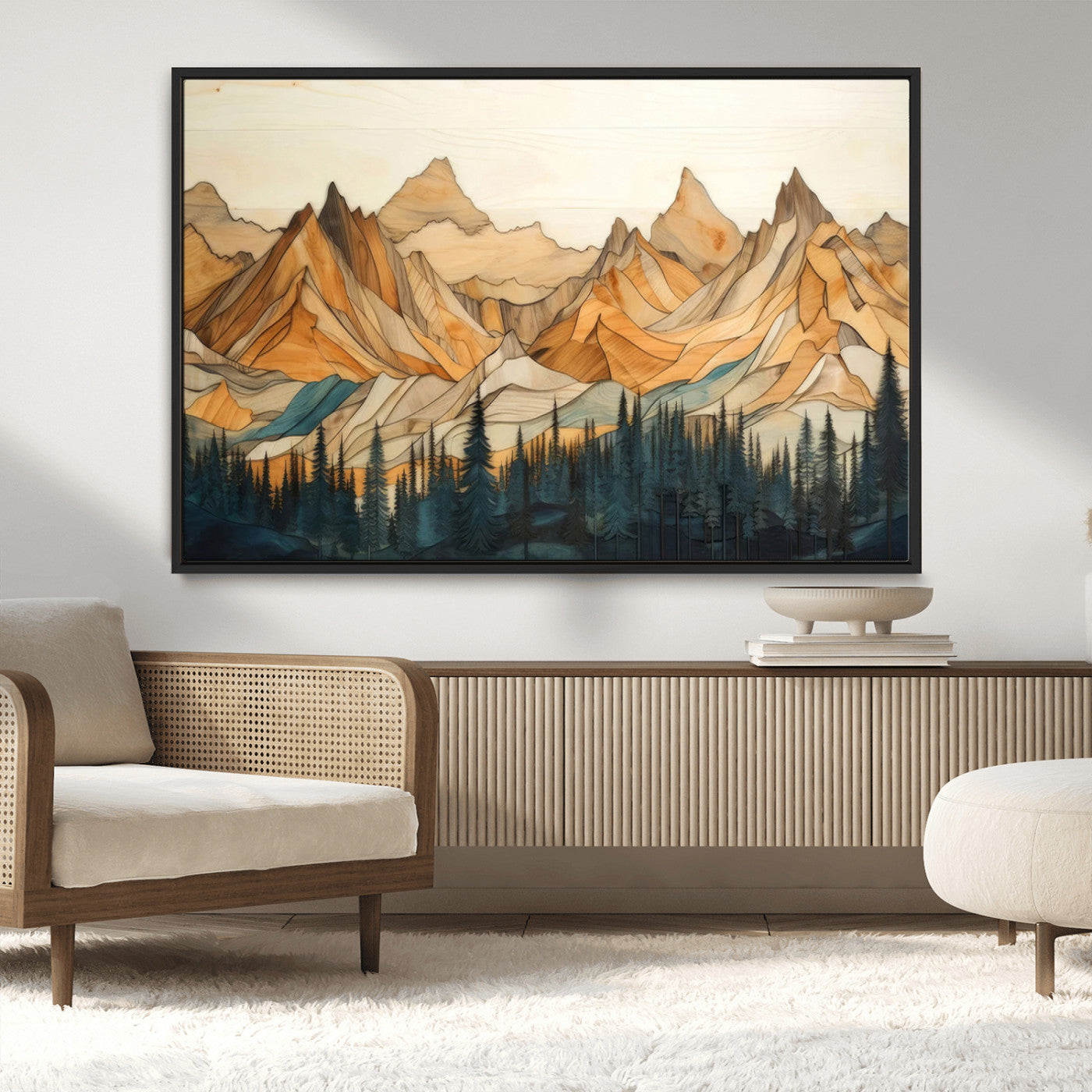 -Rustic Wood Mountain Wall Art Print | Triptych Giclee Print Featuring Handcrafted Forest and