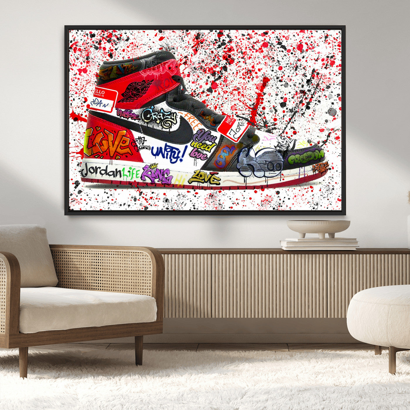 MGV-FC-36X24 - Jordan Shoes Graffiti Wall Art Canvas Print- Jordan Graffiti Canvas Wall Art - Framed Perfect for Sneaker heads and Urban Art Lovers
