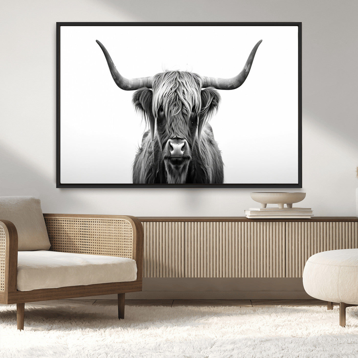 MGV-FC-36X24 - Highland Wall Art Canvas Print – Minimalist Black and White Farmhouse Décor, Ready to Hang