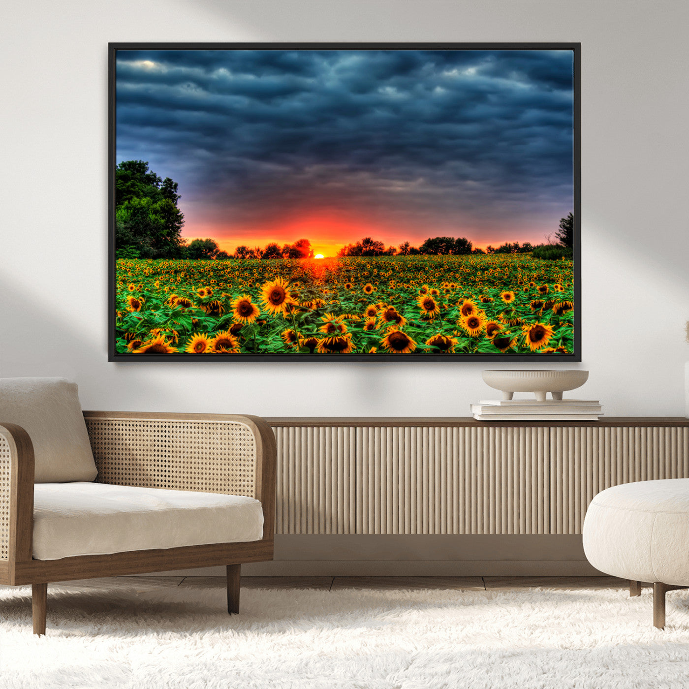 MGV-FC-36X24 - Golden Sunflower Field at Sunset – Breathtaking Sky and Vibrant Flowers, Ready to Hang Wall Art